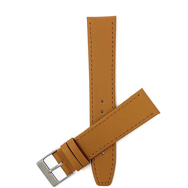106 | Tan 20mm Classic Slim Leather Watch Band, Many Colors with Stitch 20mm / Tan | Dial