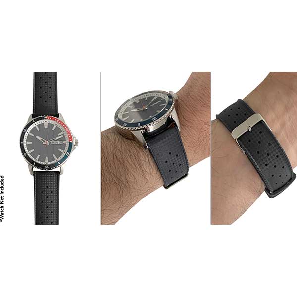 2 Pack - Vintage Rubber Diver Watch Bands ��� Tropical and Waffle Black and Grey, 20mm | Dial - Image 3