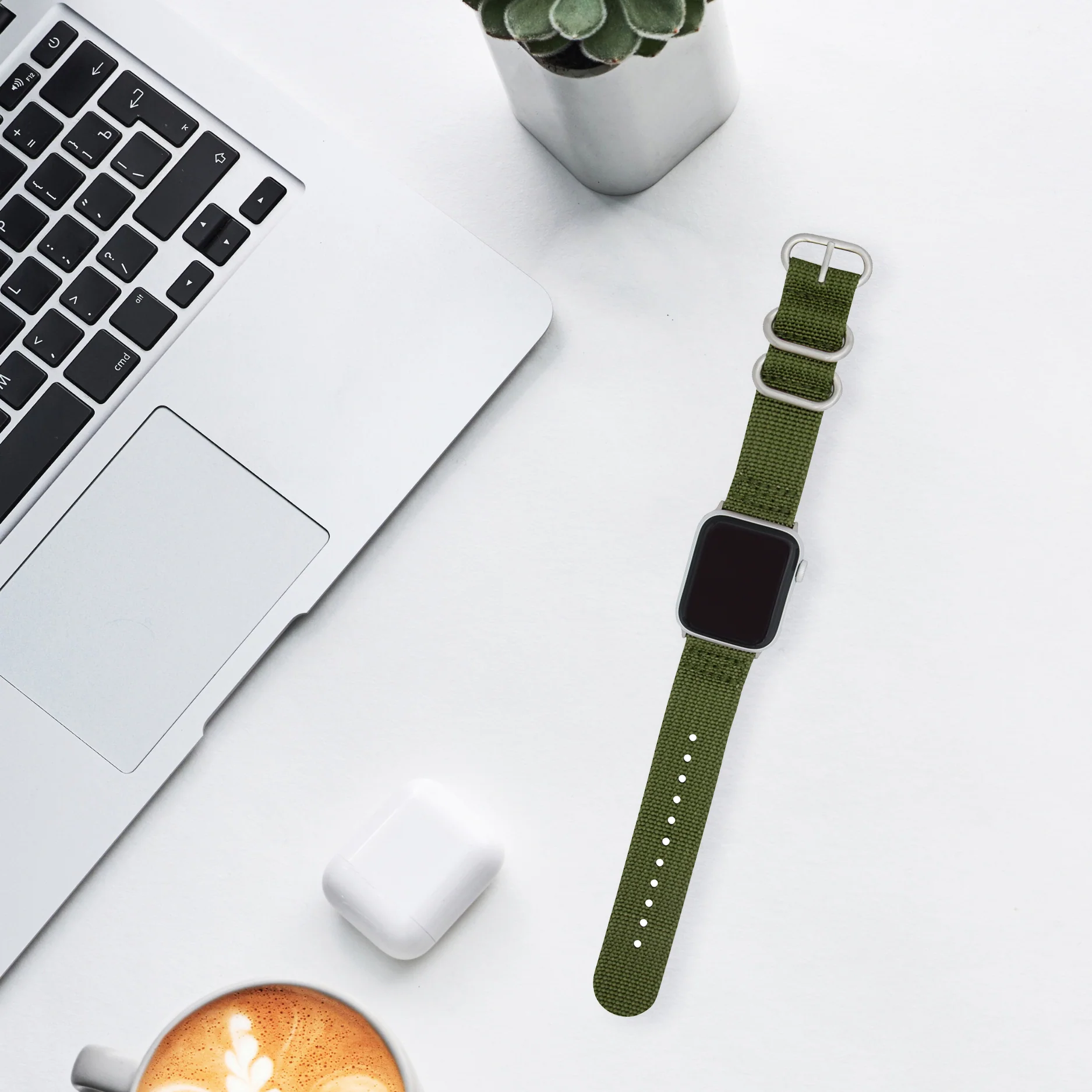 2 Piece Nylon Zulu Band for Apple Watch Ultra & Series 8/7/6/5/4/3/2/1/SE Army Green (42mm | 44mm | 45mm | 49mm) | Dial - Image 4