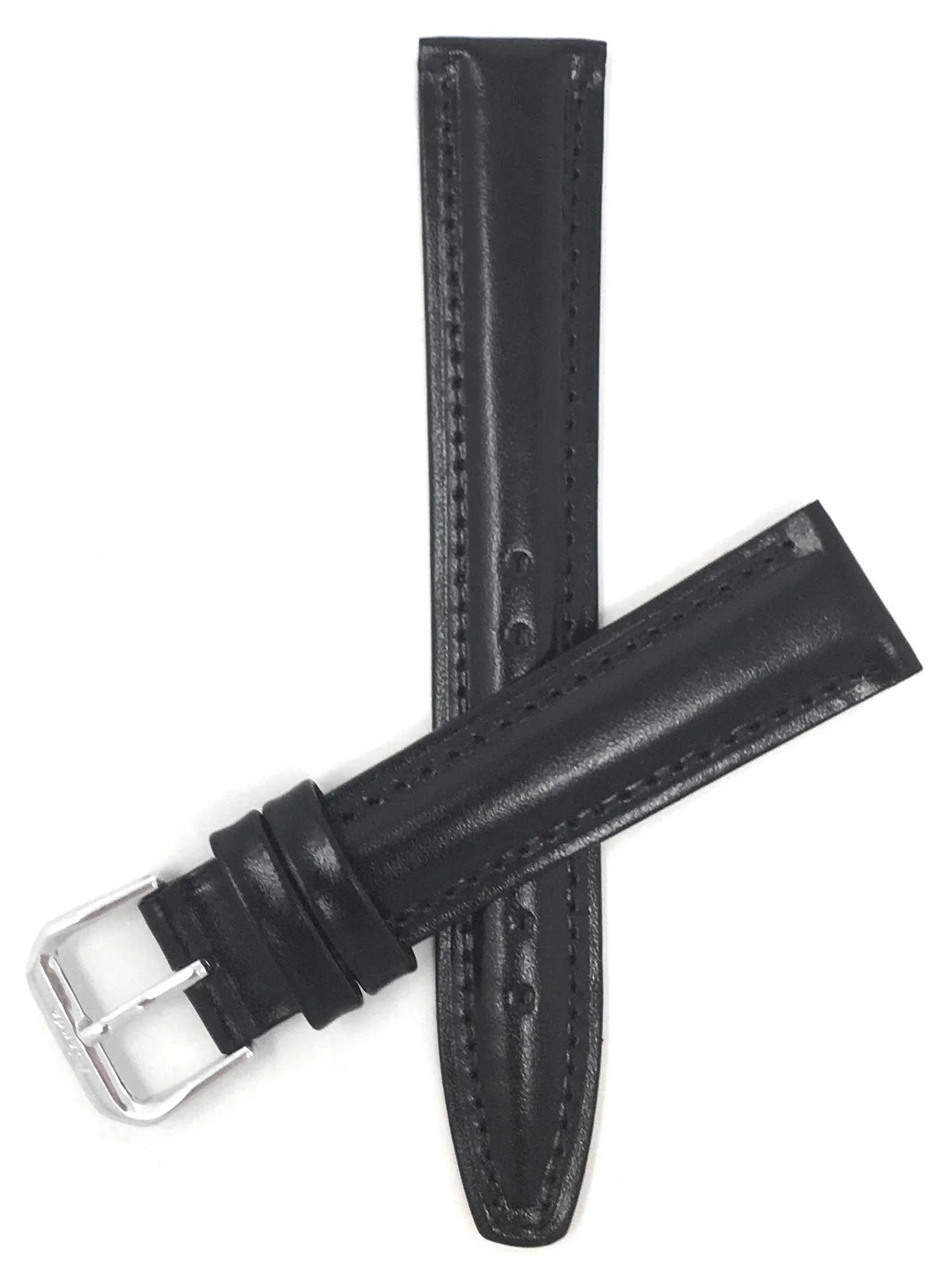 200 | 18mm Black Italian Leather Watch Band - Classic - Padded 18mm / Black / Silver Buckle |  Dial