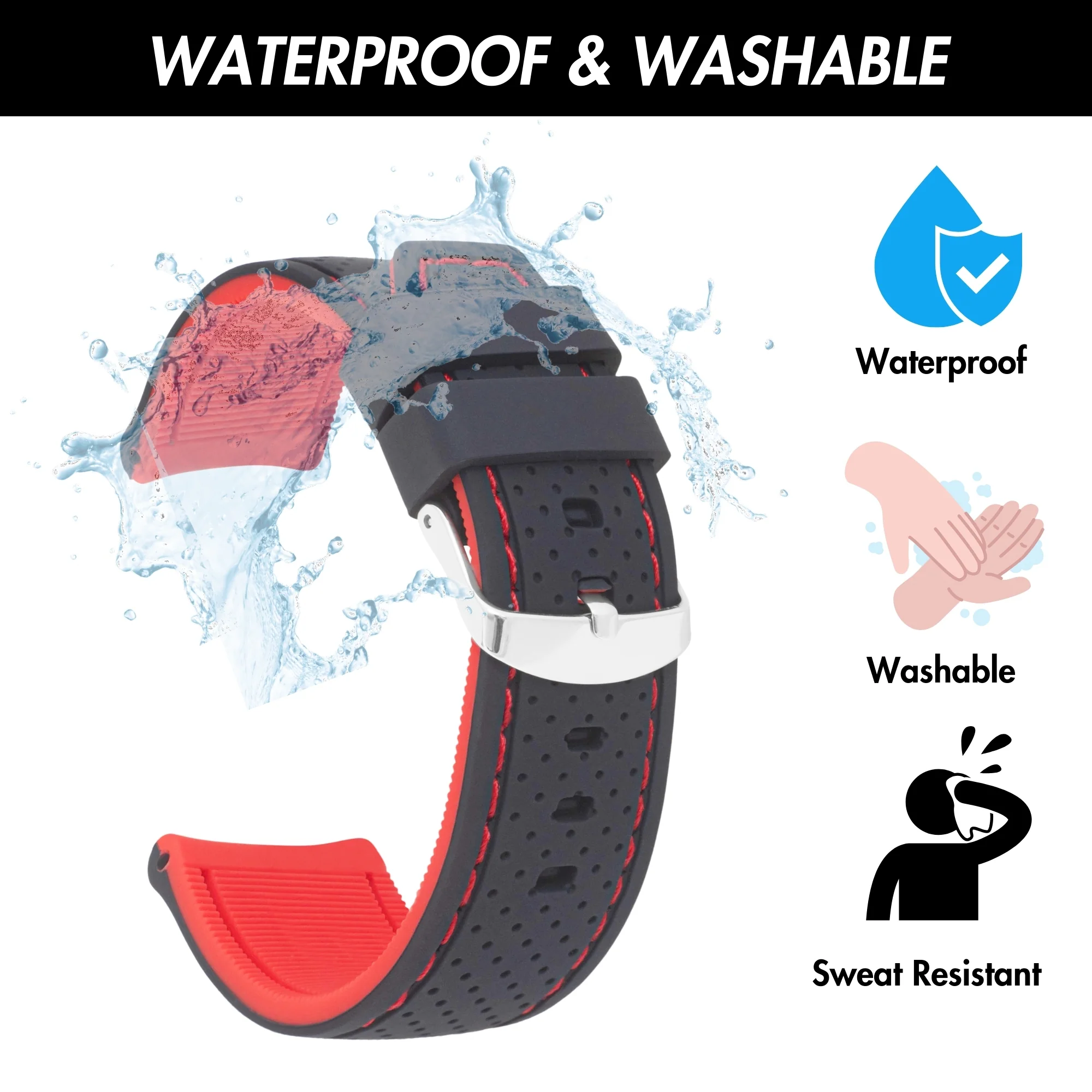 24mm Silicone Rally Strap, Perforated Black / White |  Dial - Image 3