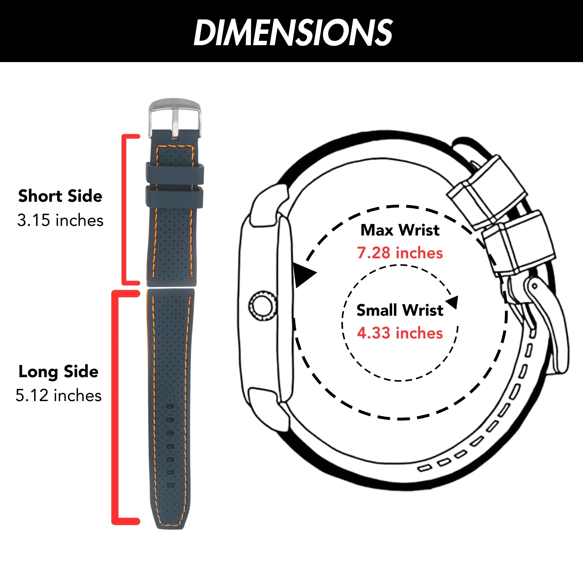 24mm Silicone Rally Strap, Perforated Black / Orange |  Dial - Image 4