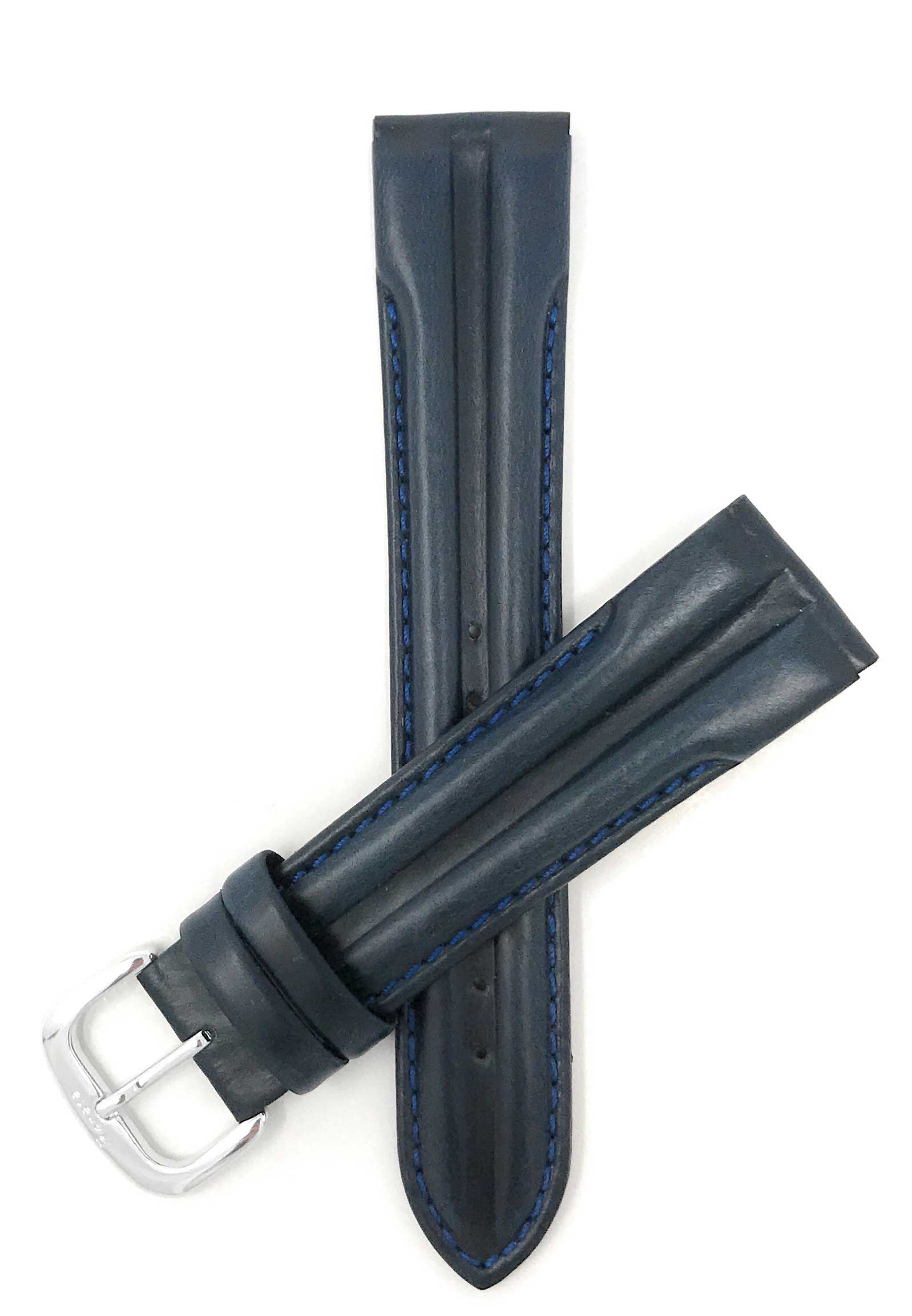 409 | 18mm Blue Italian Leather Watch Band - Classic - Padded 18mm / Blue / Silver Buckle | Dial