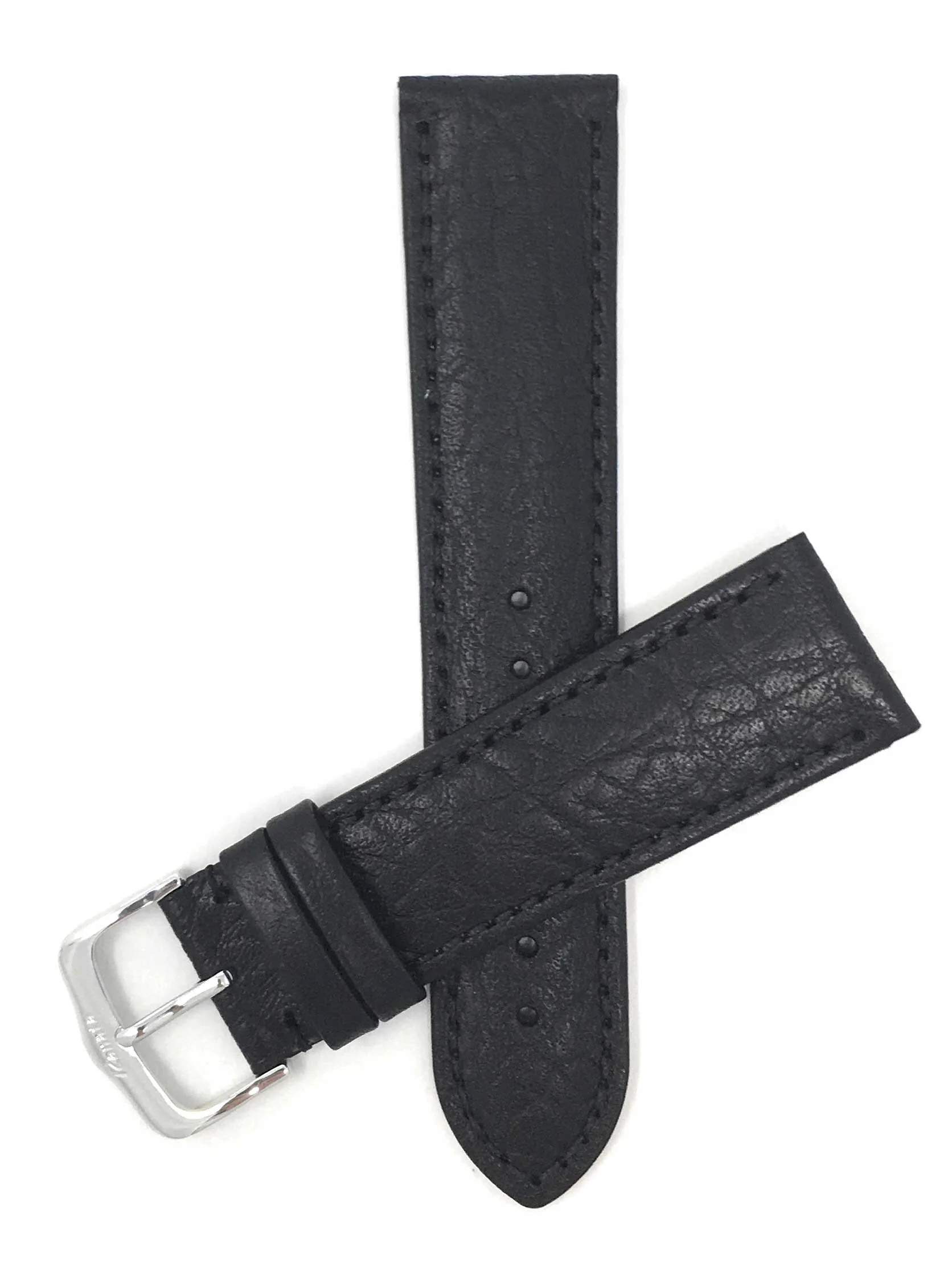 422 | 20mm Black Italian Leather Watch Band - Buffalo Pattern - Semi-Padded 20mm / Black / Silver Buckle | Dial