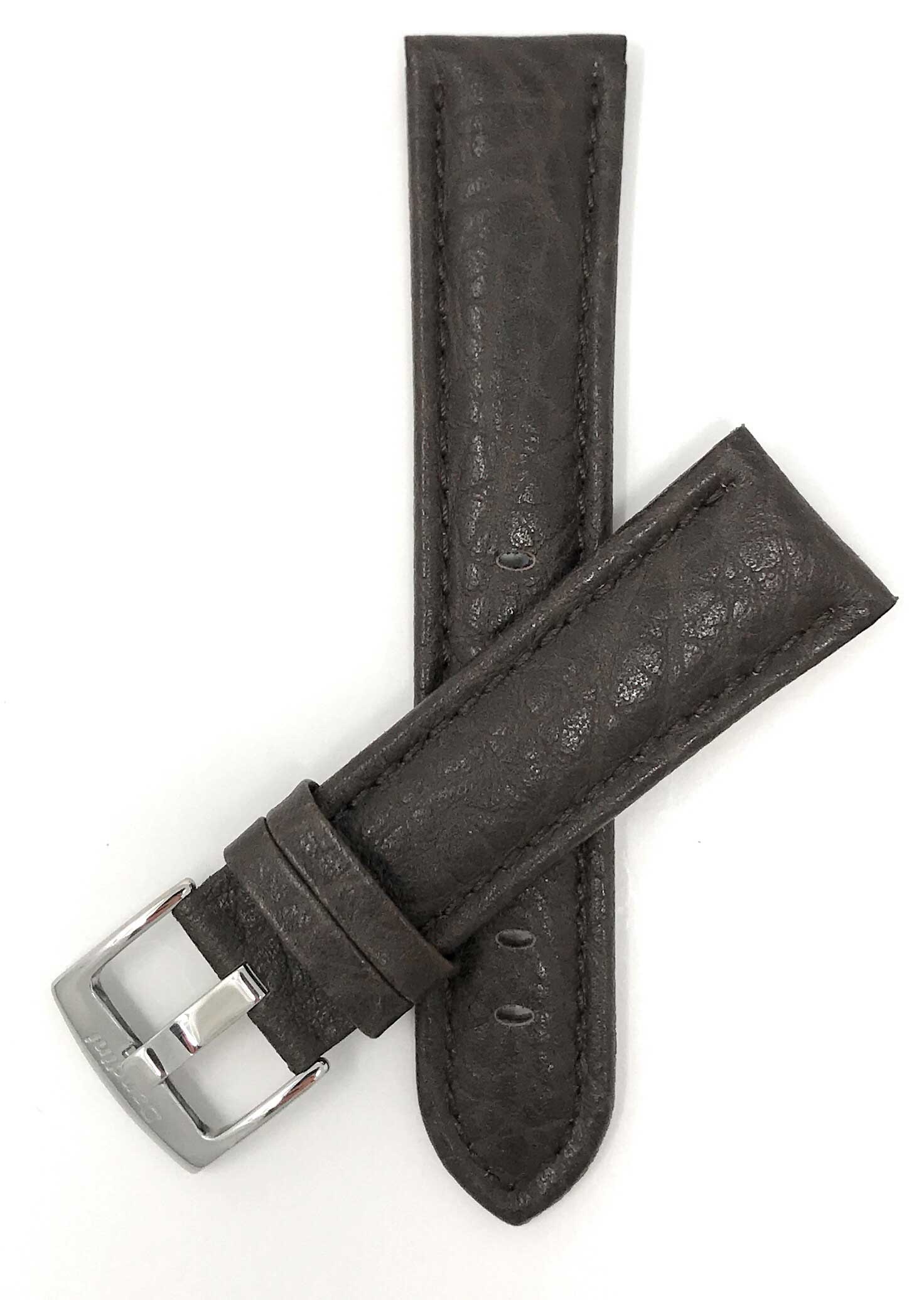 501 | 18mm Brown Leather Watch Band - Buffalo Pattern - Padded 18mm / Brown / Silver Buckle | Dial