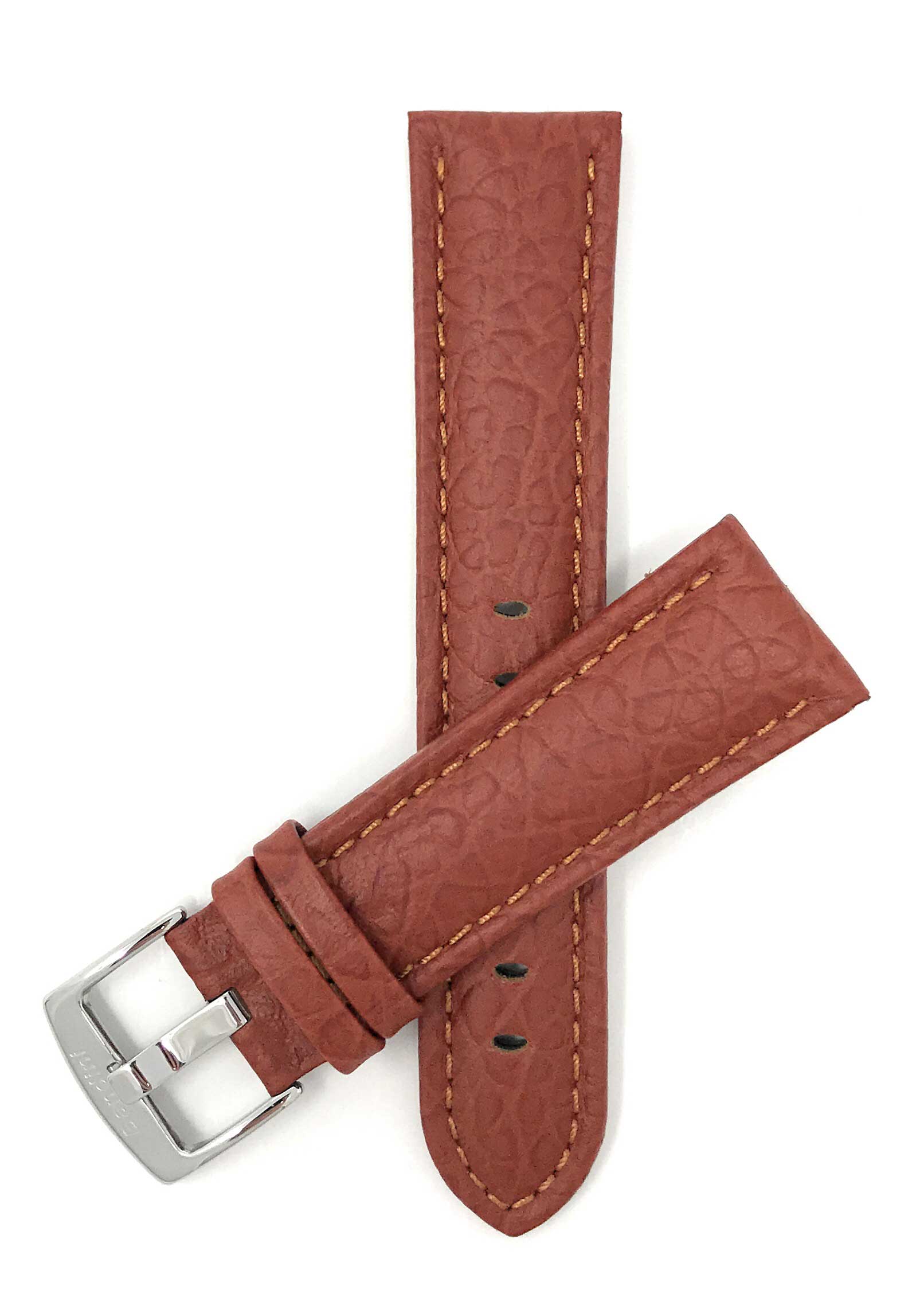 501 | 28mm Tan Leather Watch Band - Buffalo Pattern - Padded 28mm / Tan / Silver Buckle |  Dial