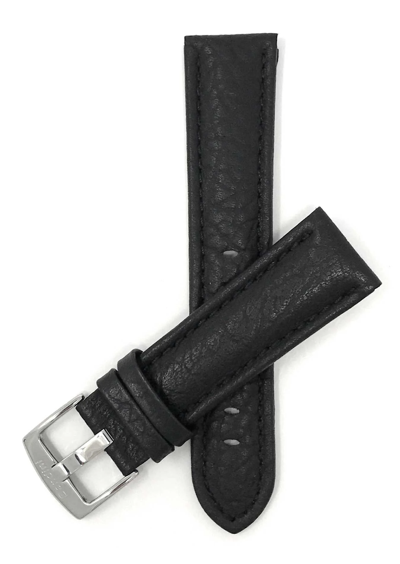 501 | 30mm Black Leather Watch Band - Buffalo Pattern - Padded 30mm / Black / Silver Buckle | Dial