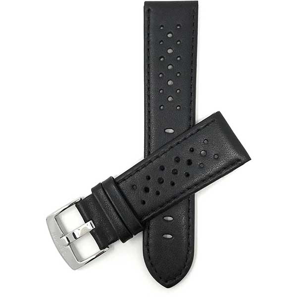 503 | Black 22mm Mens Leather Rally Strap, Perforated Racing Watch Band 22mm / Black | Dial