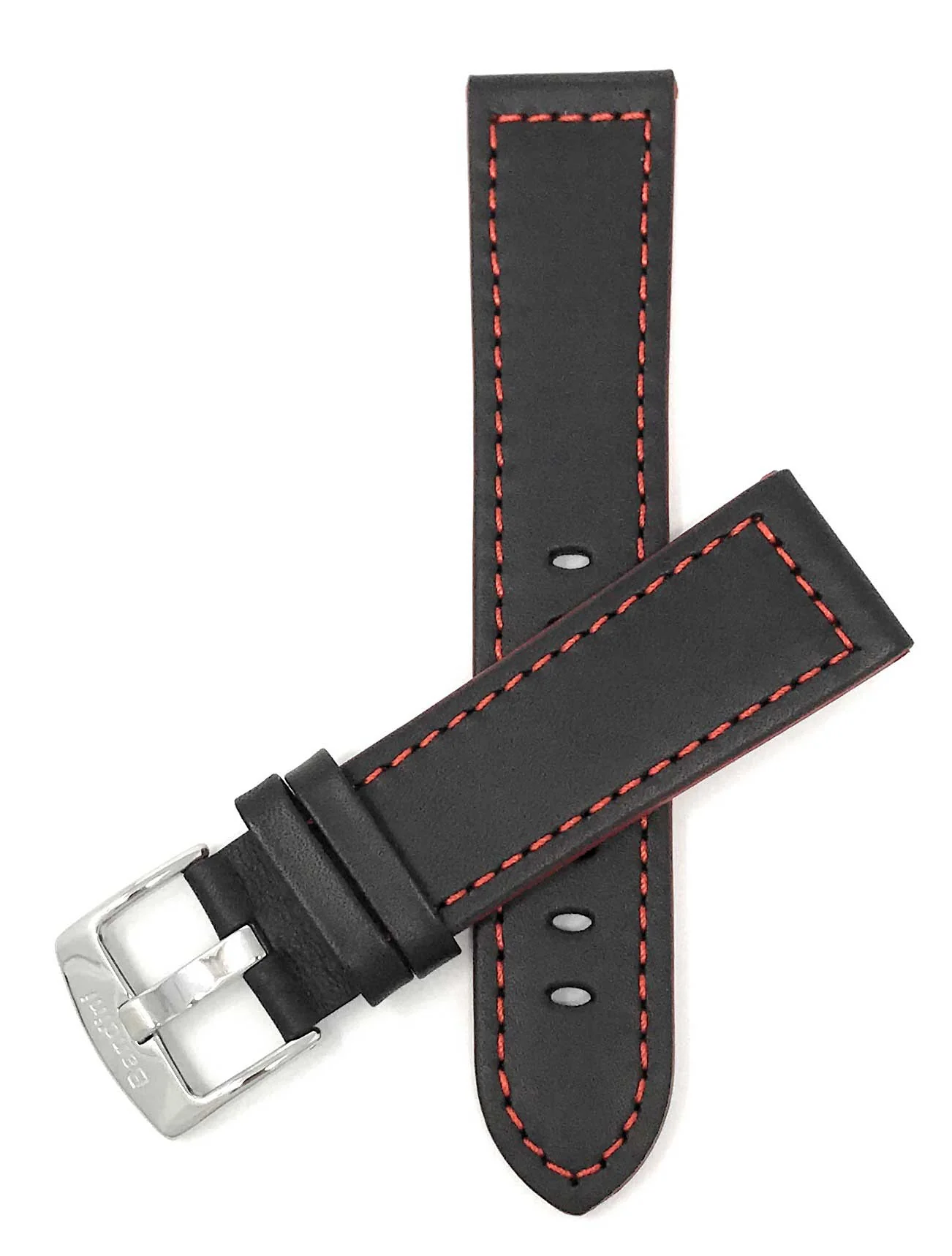 506 | 18mm Black / Red Italian Leather Watch Band - Racer - Padded 18mm / Black / Red / Silver Buckle | Dial