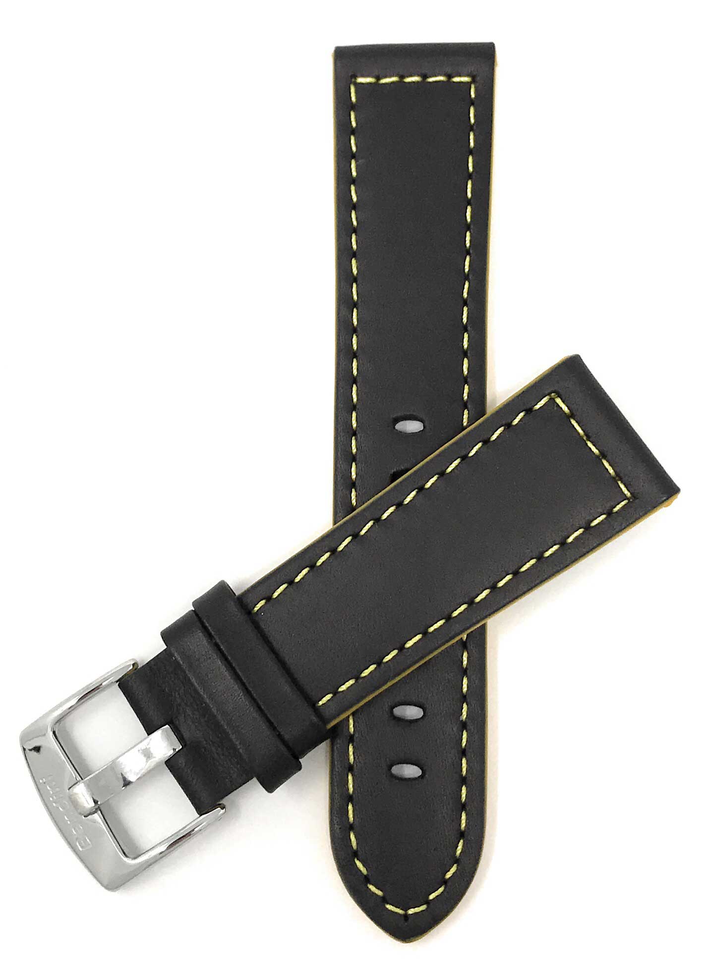 506 | 22mm Black / Yellow Leather Watch Band - Racer - Padded 22mm / Black / Yellow / Silver Buckle |  Dial