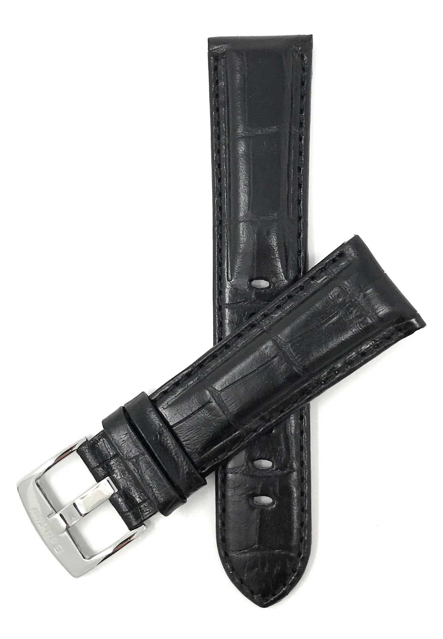 508 | 20mm Black Leather Watch Band - Alligator Pattern - Semi-Padded 20mm / Black / Silver Buckle | Dial