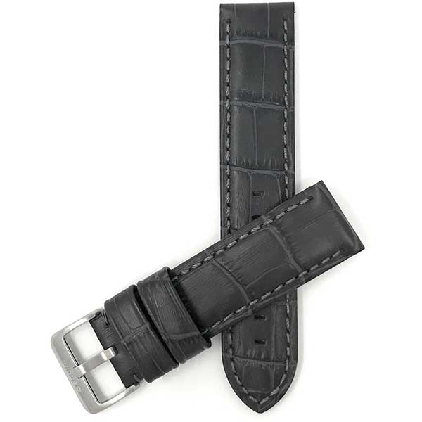 855 | 24mm Gray Mens Waterproof Leather Watch Bands, Alligator Pattern 24mm / Gray / Silver Buckle | Dial