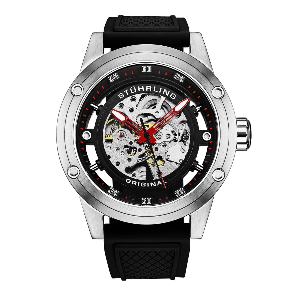 Automatic 50mm Skeleton silver | Black Dial