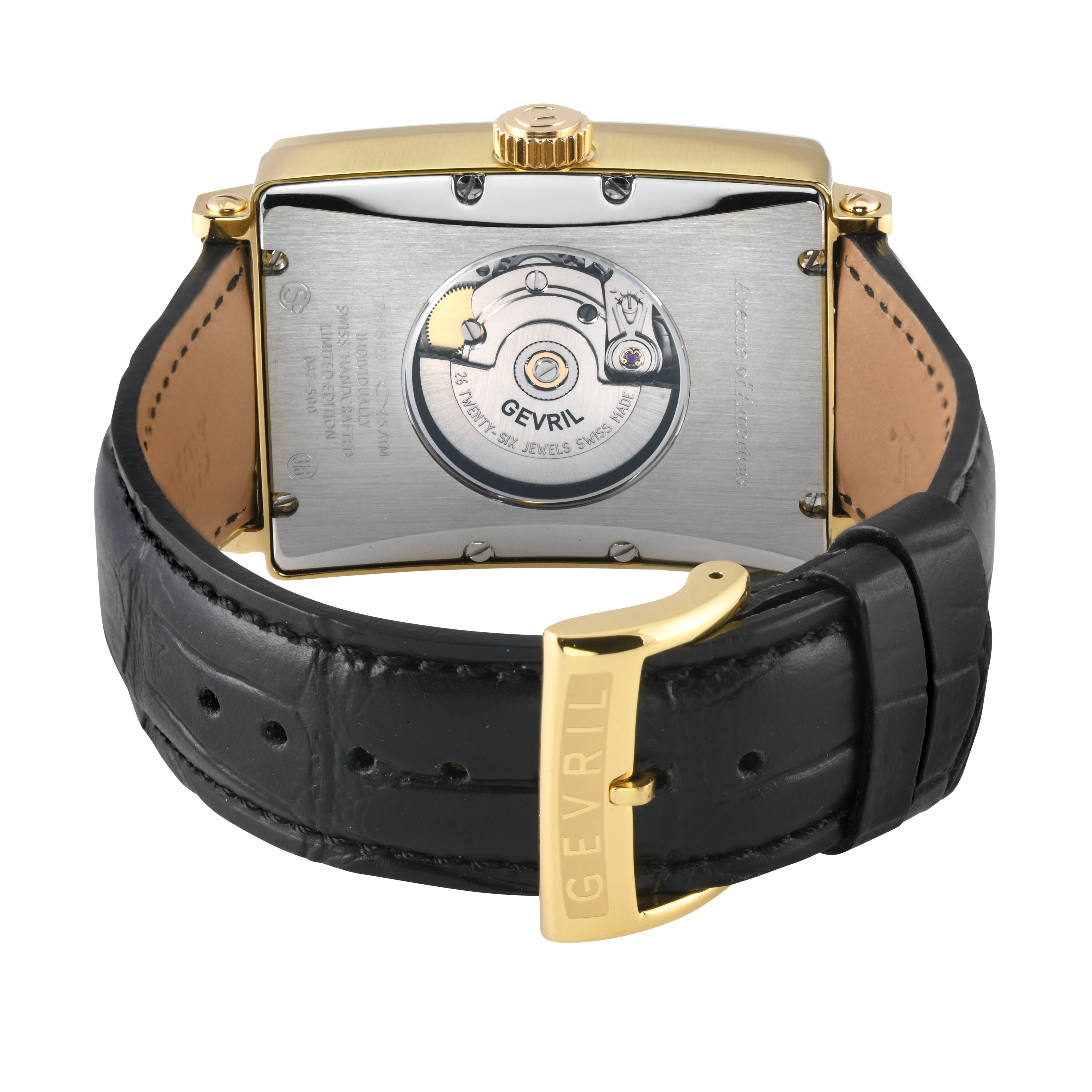 Avenue of Americas Gevril Men's Avenue of America's IPYG Case, Silver/Gold Dial, Genuine Italian Handmade Leather Strap | White Dial - Image 3