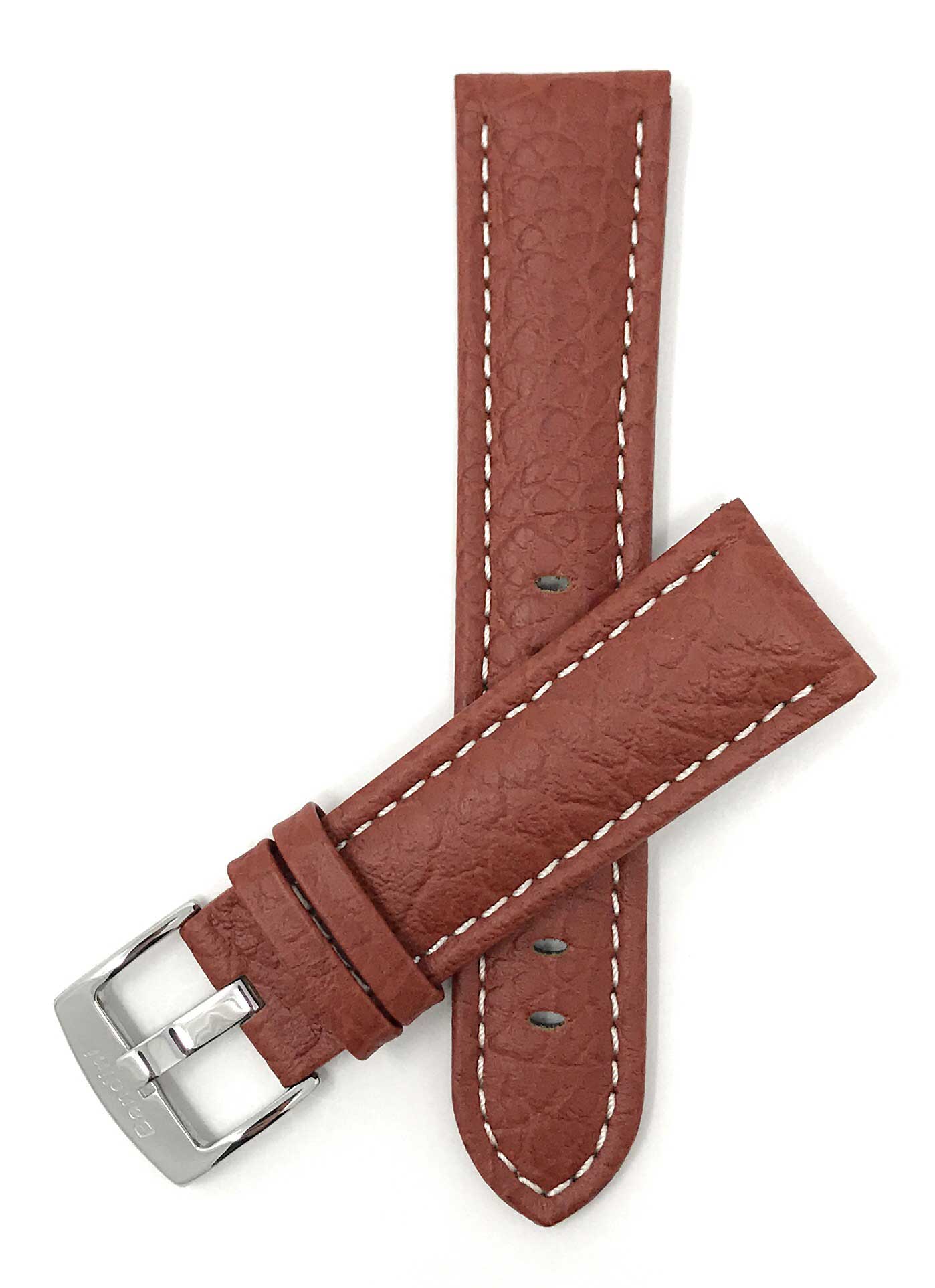 Bandini 18mm Extra long - Tan Italian Leather Watch Band - Buffalo Pattern - Padded 18mm Extra long / Tan / Silver Buckle | Dial
