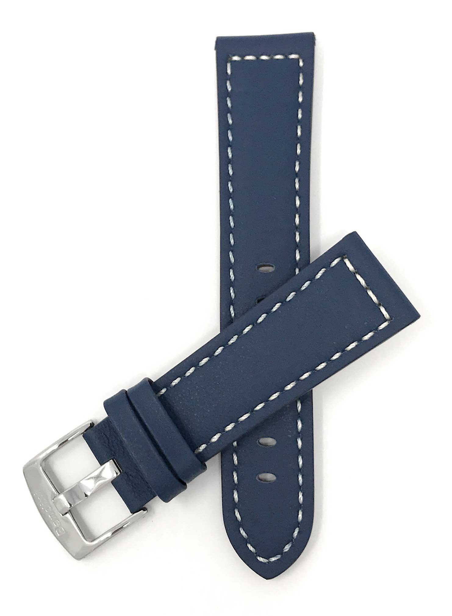 Bandini 20mm Blue Italian Leather Watch Band - Racer - White Stitch - Padded 20mm / Blue / Silver Buckle | Dial
