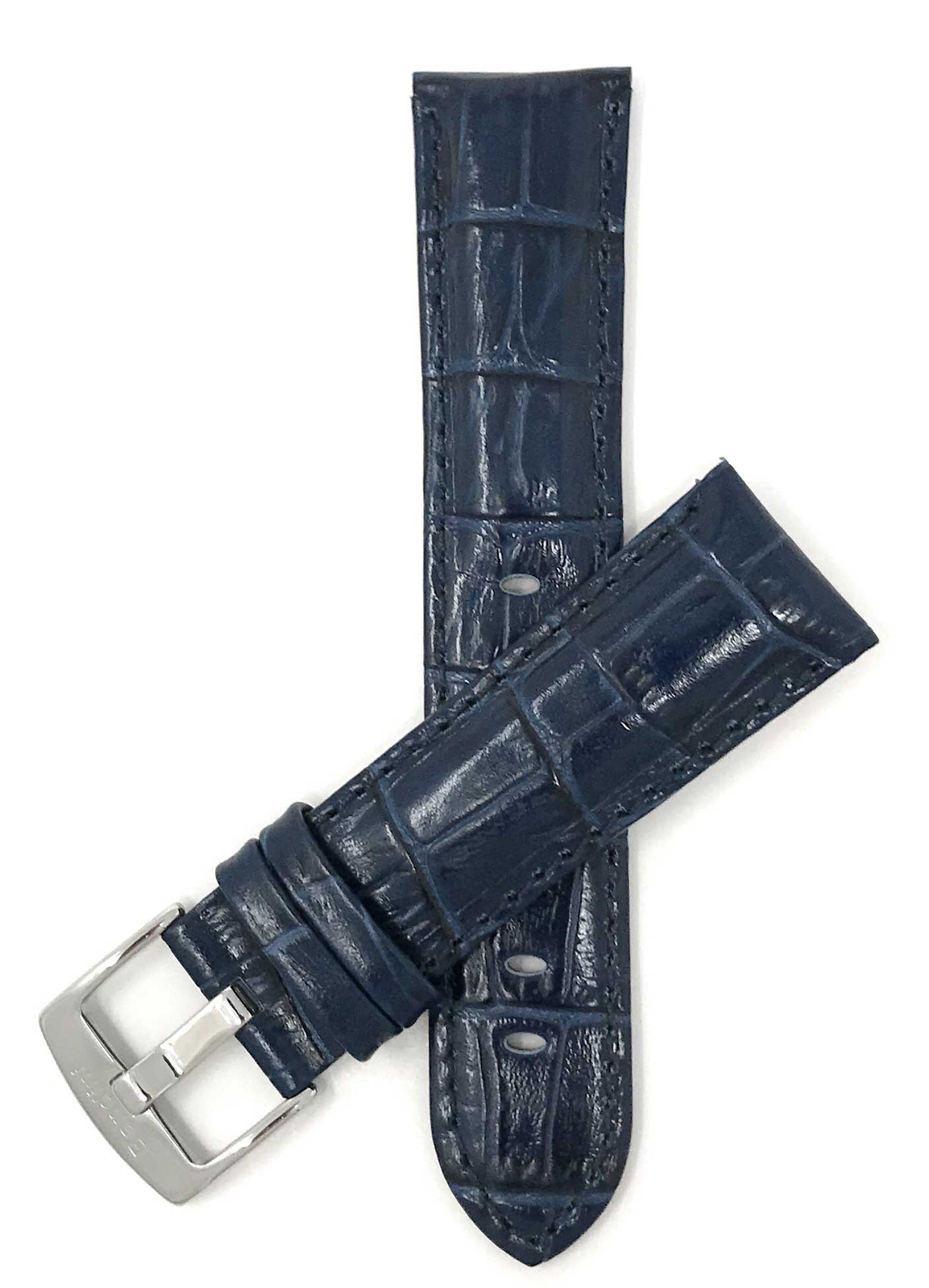 Bandini 20mm Extra long - Blue Italian Leather Watch Band - Alligator Pattern - Semi-Padded 20mm Extra long / Blue / Silver Buckle | Dial