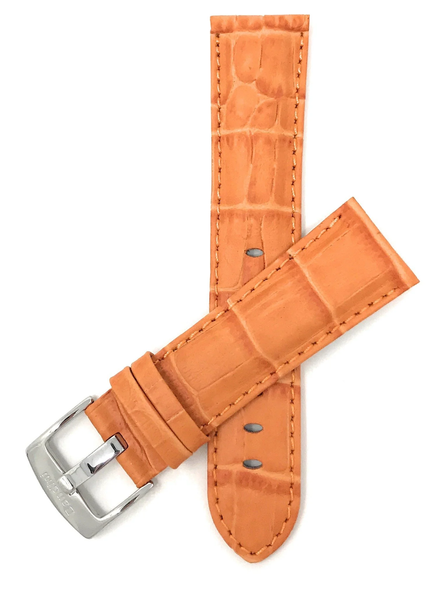 Bandini 20mm Orange Italian Leather Watch Band - Alligator Pattern - Semi-Padded 20mm / Orange / Silver Buckle | Dial