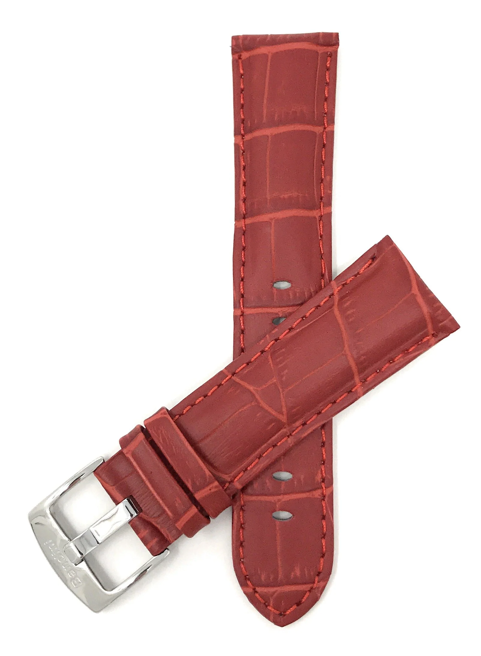 Bandini 20mm Red Italian Leather Watch Band - Alligator Pattern, Semi-Padded 20mm / Red / Silver Buckle | Dial