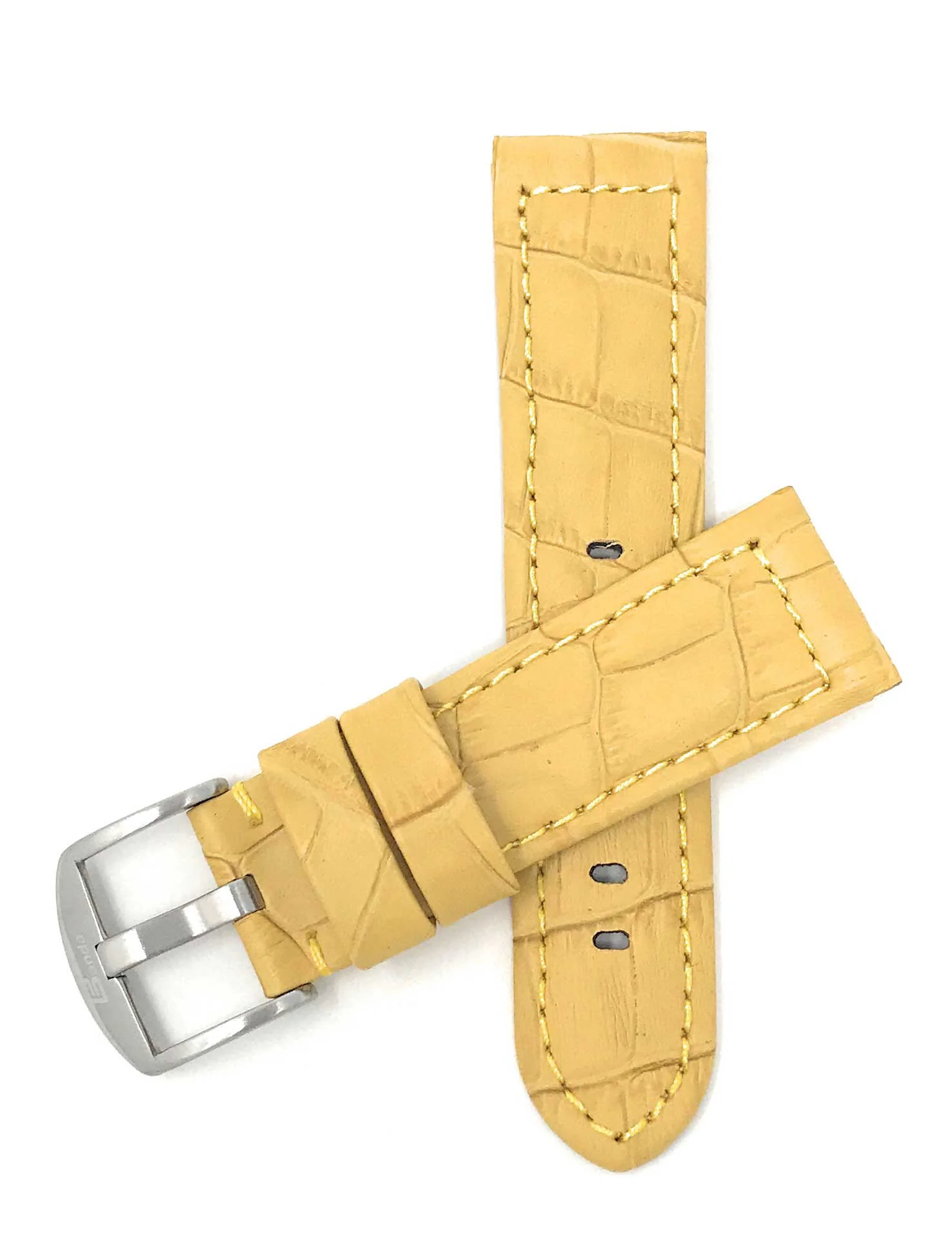 Bandini 20mm Yellow Italian Leather Watch Band - Alligator Pattern - Padded 20mm / Yellow / Silver Buckle |  Dial