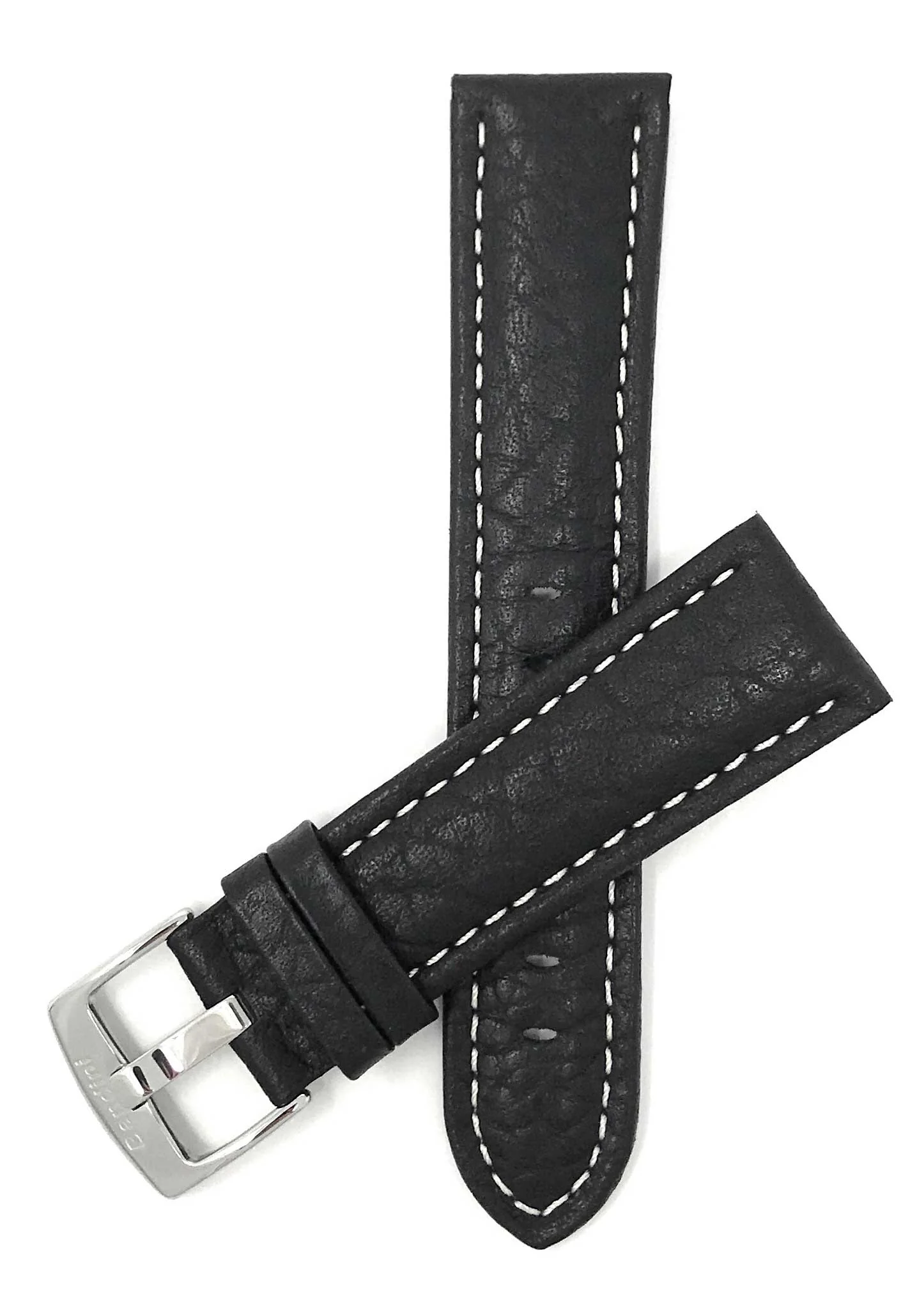 Bandini 22mm Extra long - Black Italian Leather Watch Band - Buffalo Pattern - Padded 22mm Extra long / Black / Silver Buckle | Dial