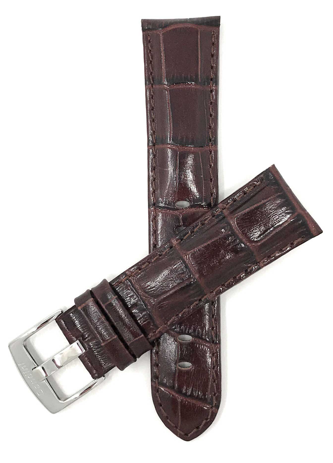 Bandini 24mm Extra long - Brown Italian Leather Watch Band - Alligator Pattern - Semi-Padded 24mm Extra long / Brown / Silver Buckle | Dial