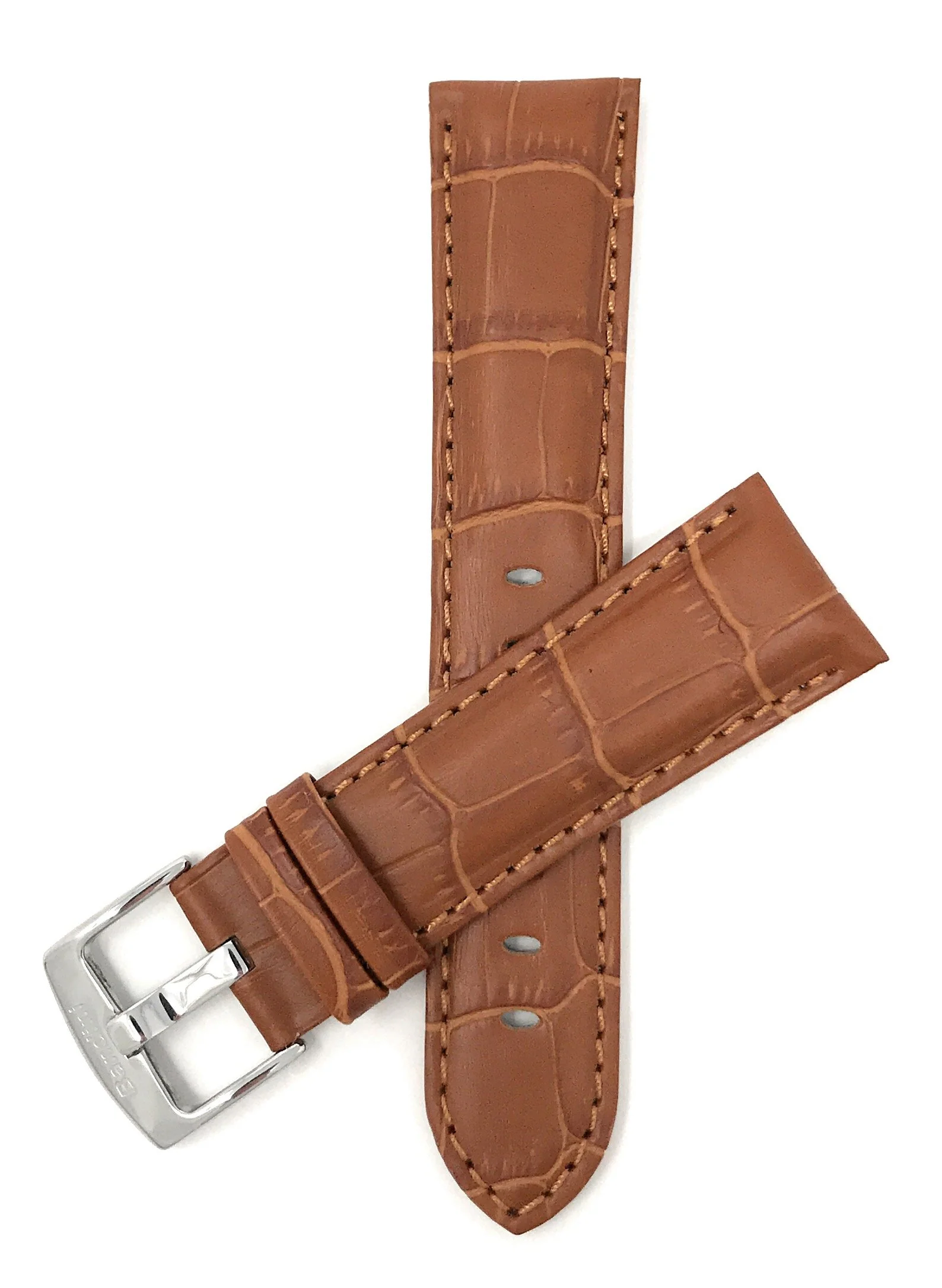 Bandini 26mm Tan Italian Leather Watch Band - Alligator Pattern - Semi-Padded 26mm / Tan / Silver Buckle | Dial