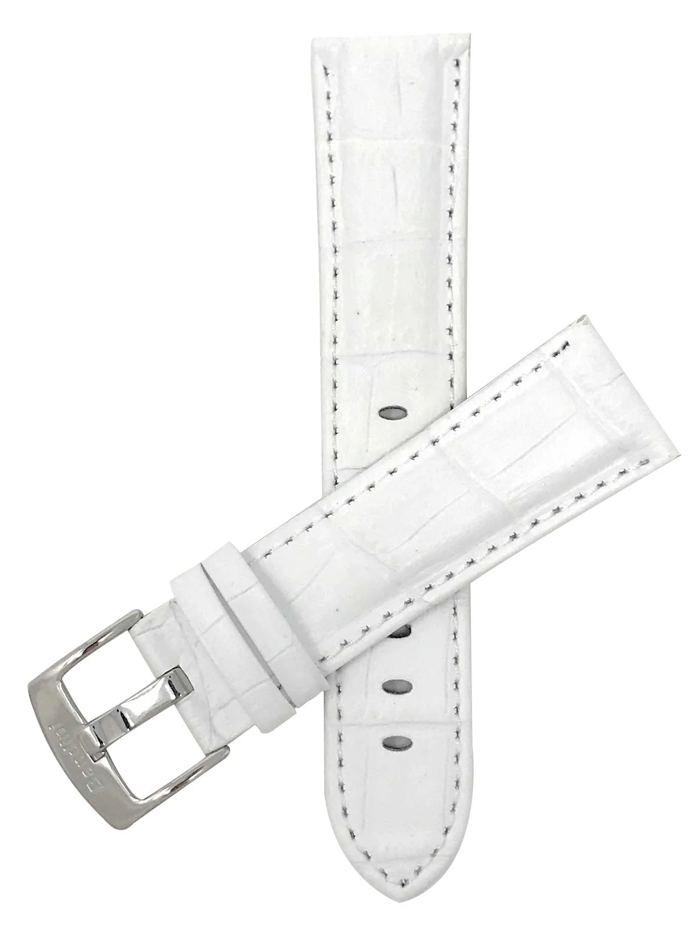 Bandini 26mm White Italian Leather Watch Band - Alligator Pattern - Semi-Padded White Stitch - Glossy 26mm / White / Silver Buckle | Dial