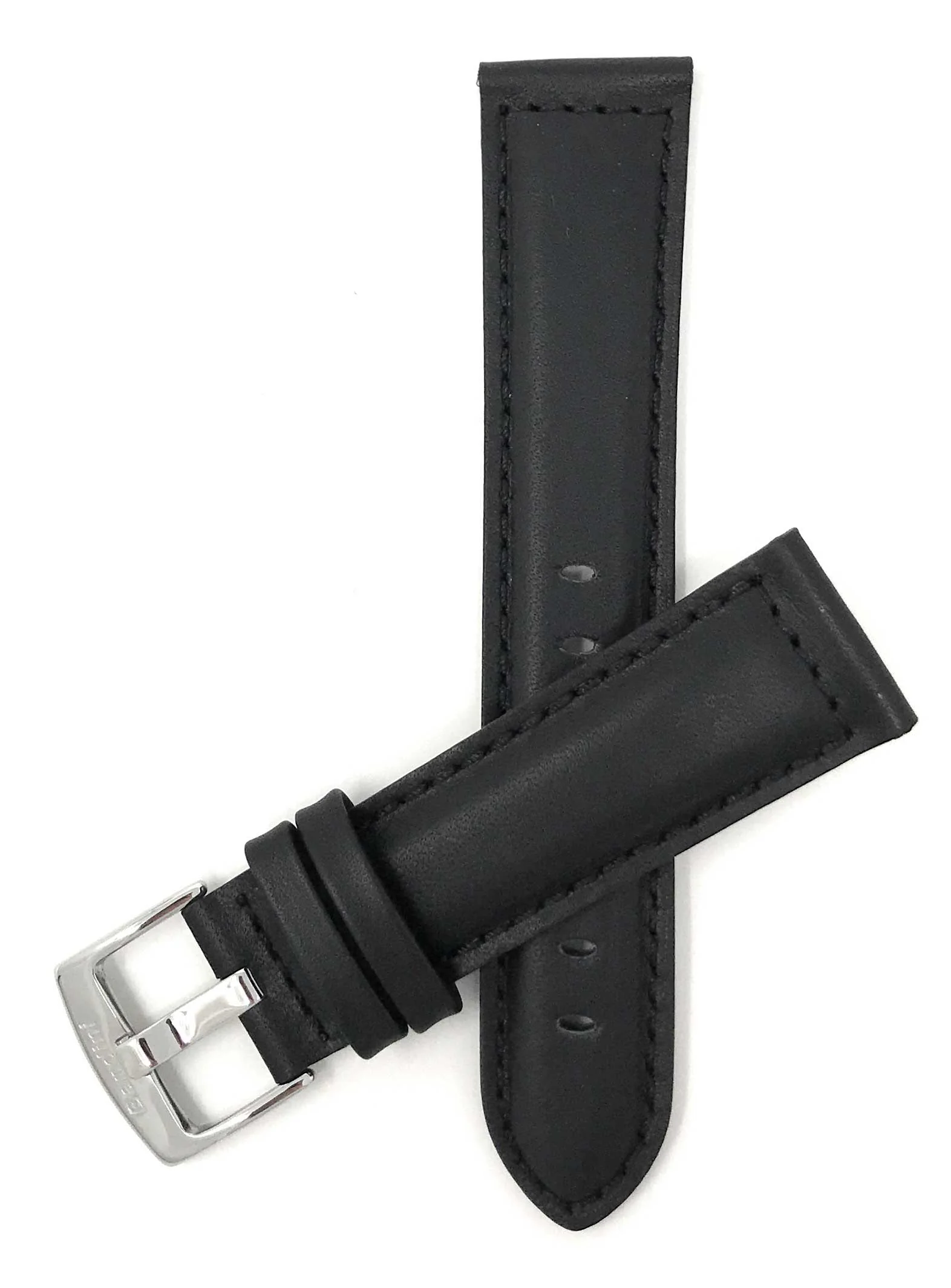 Bandini 28mm Extra long - Black Leather Watch Band - Classic - Padded 28mm Extra long / Black / Silver Buckle | Dial