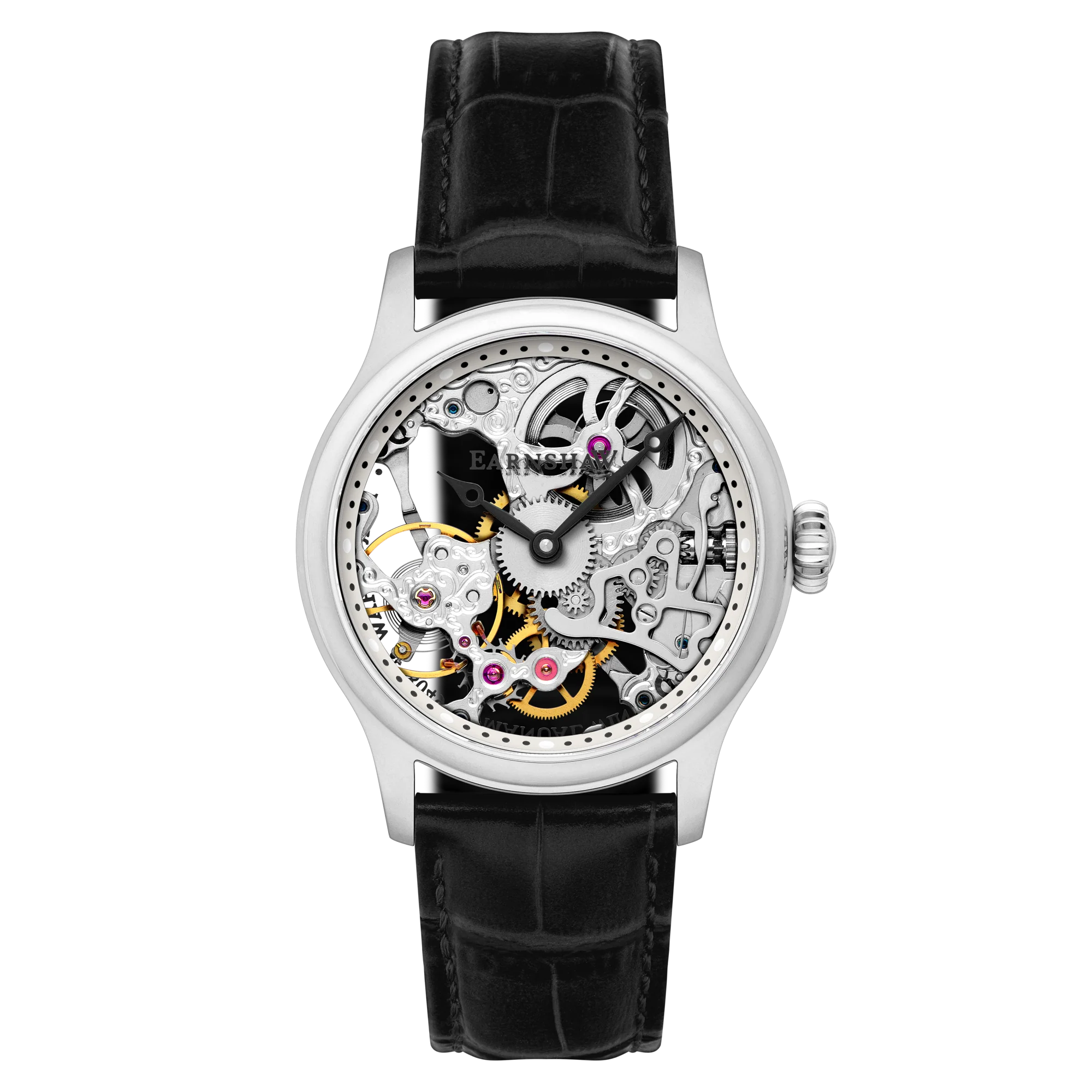 Bauer Mechanical Skeleton Transparent / Genuine Leather Transparent Dial