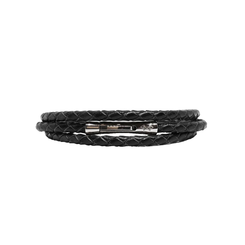 Braided Black Leather Wrap M (7.25" Wrist) | Dial