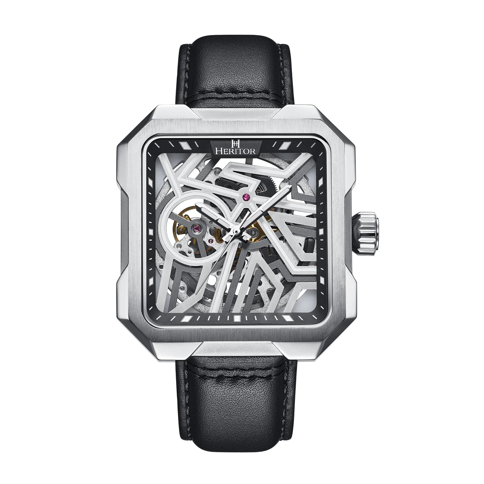 Campbell Leather-Band Skeleton Watch Silver | Silver Dial