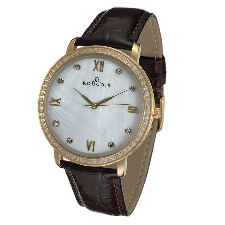 Covington  Series brown band/gold white | White Dial