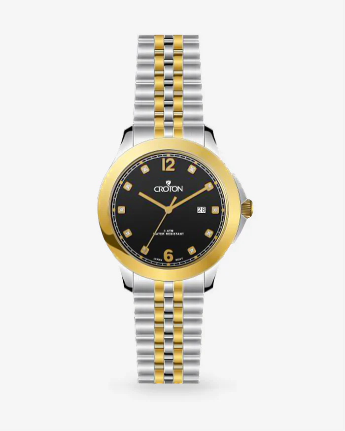 DECIDER Croton's Men's Stainless Steel Watch with Diamond Markers