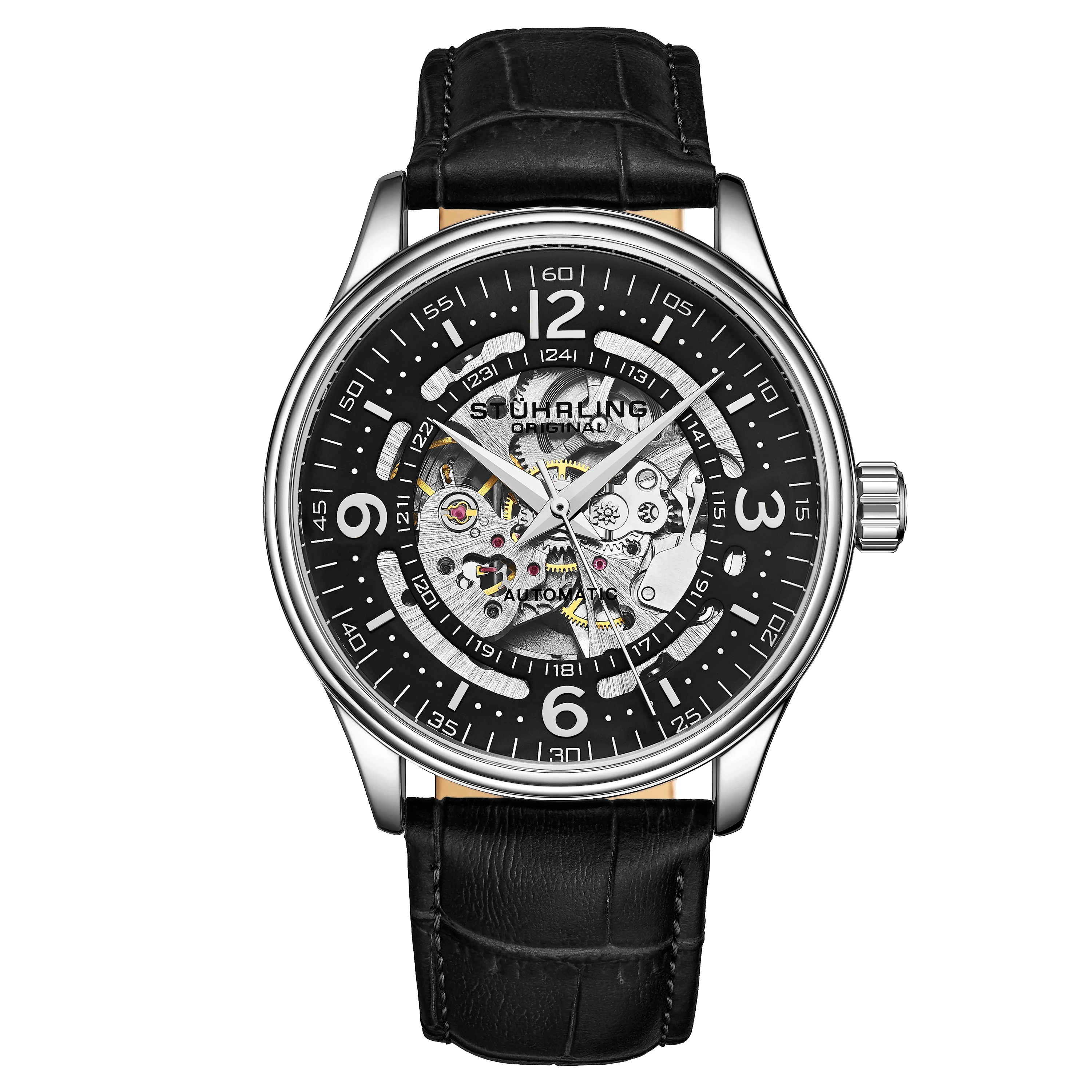 Denmark Automatic Skeleton Watch Black/Leather | Black Dial