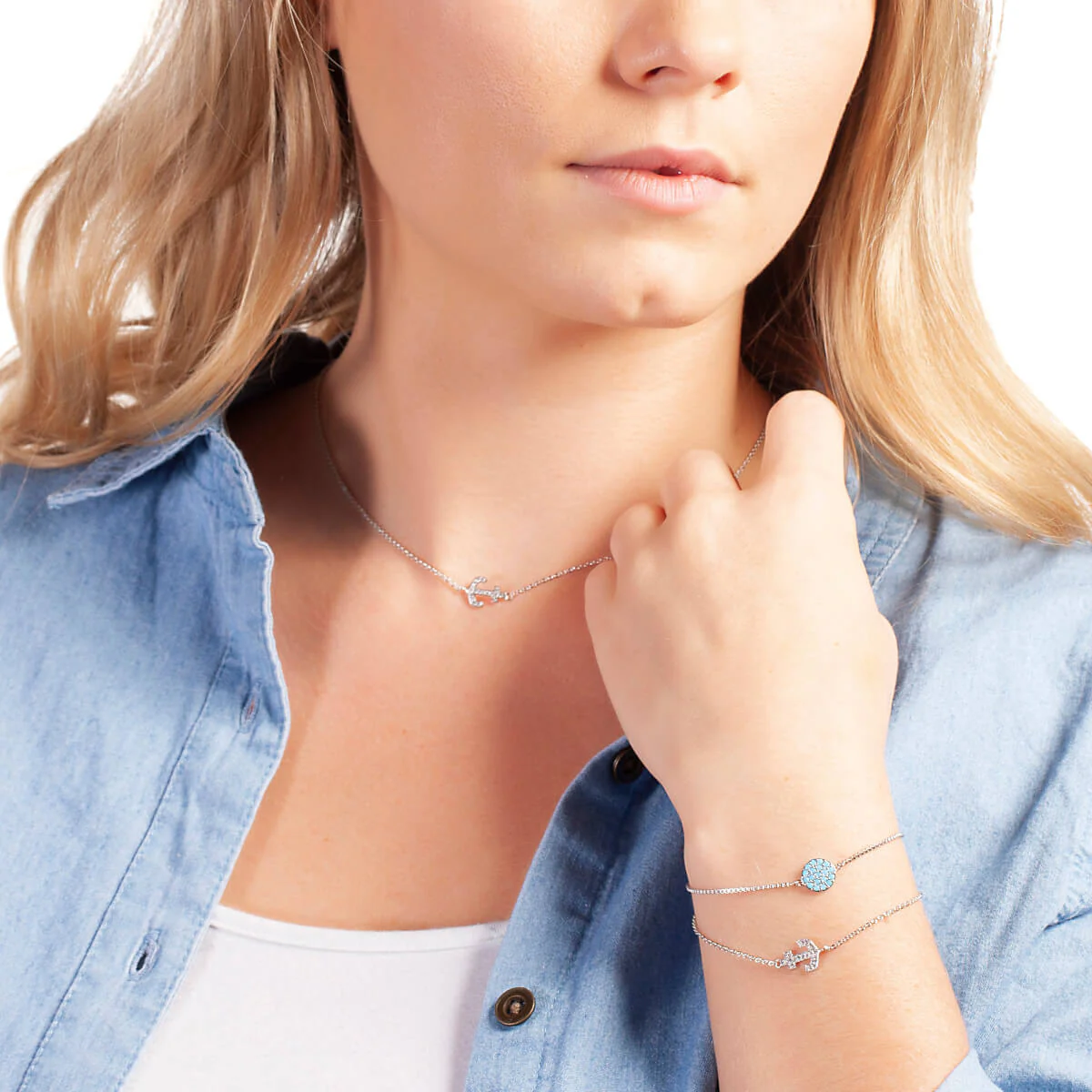 Elegant Confetti Women's 18K White Gold Plated Simulated Turquoise Circle Adjustable Bolo Bracelet 18k White Gold - Image 3