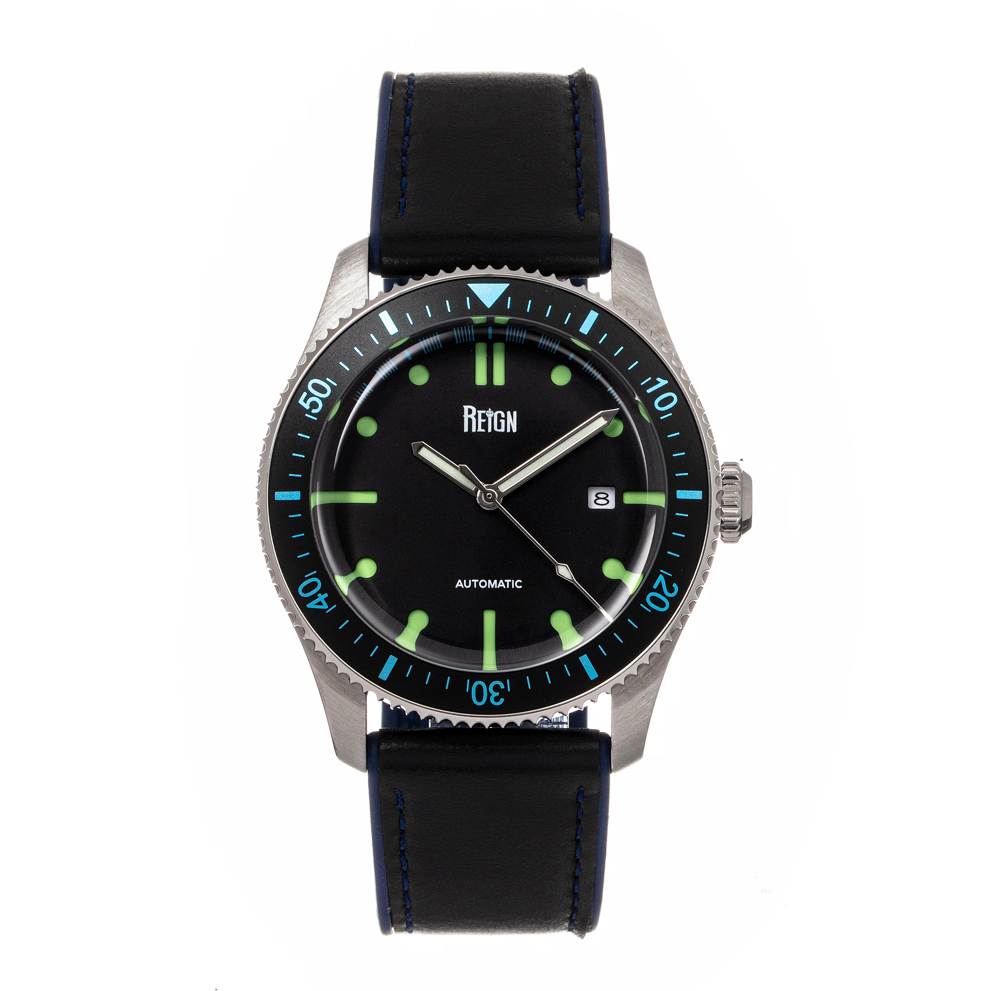 Elijah Automatic Watch W/Date Black/Blue | Black Dial