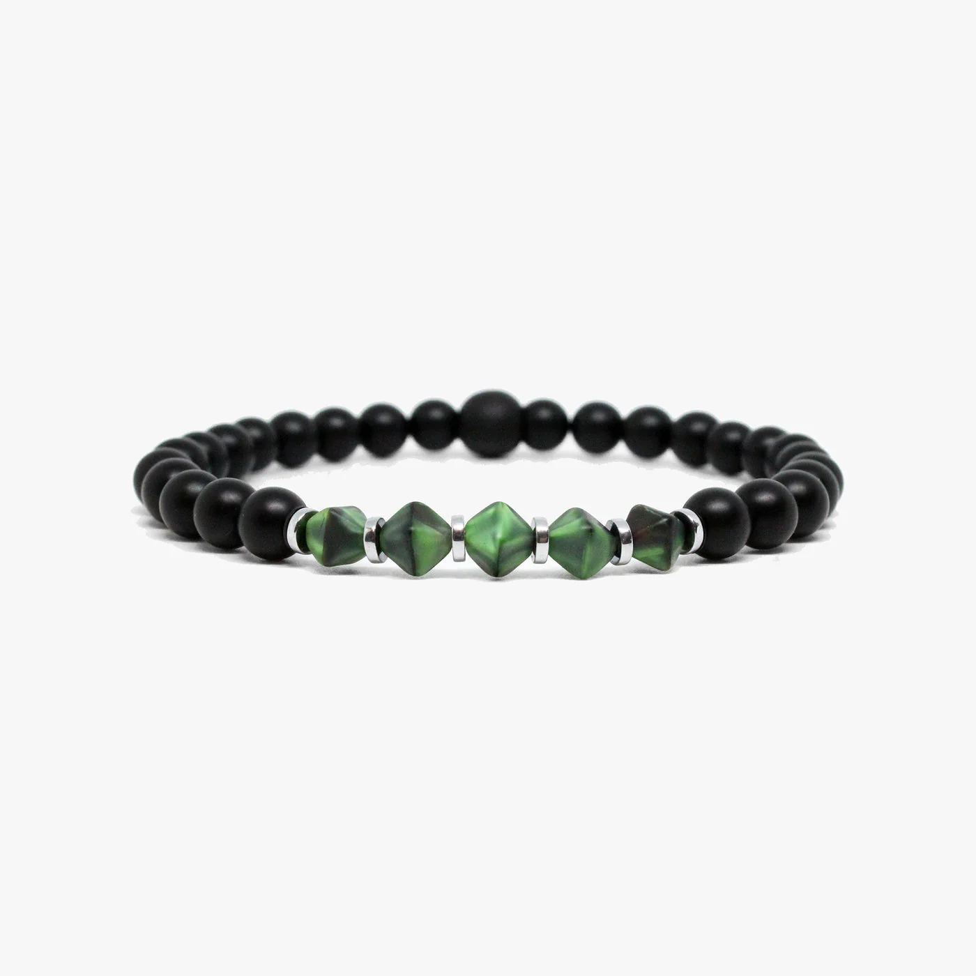 Green Bicone Czech Glass,  Black Onyx Bracelet M (7.25" Wrist) |  Dial