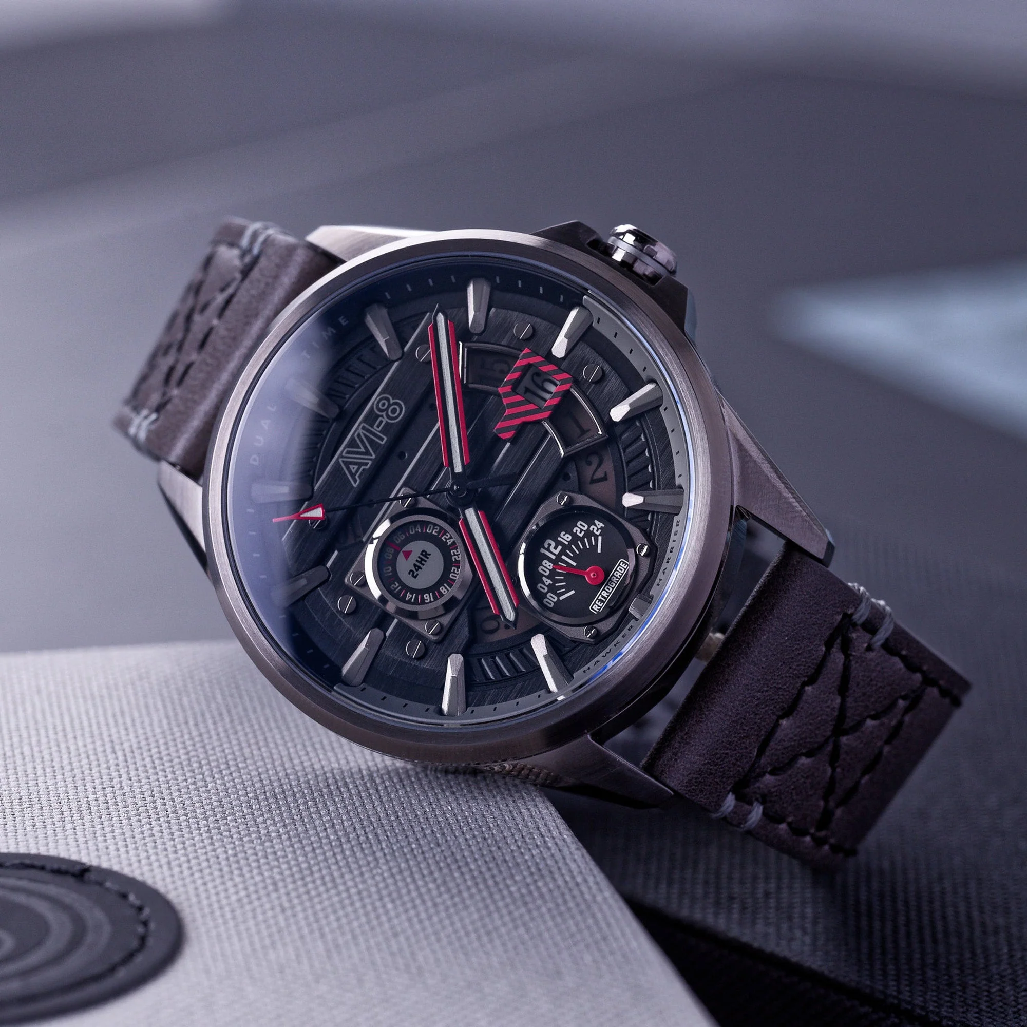 Hawker Harrier Farley Multifunction Quartz Black / Leather | Black Dial - Image 11