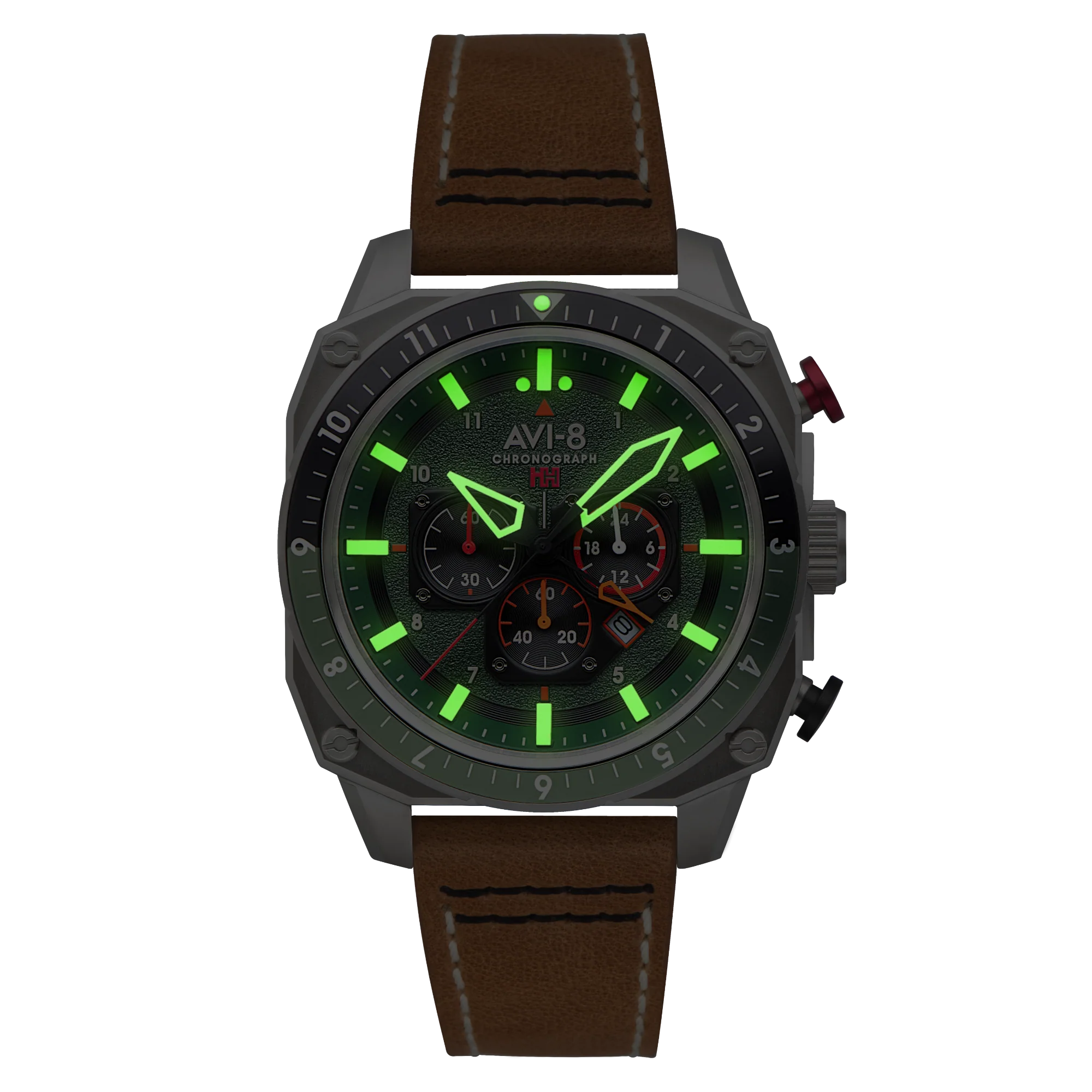 Hawker Hunter Atlas Dual Time Chronograph Green / Leather | Green Dial - Image 16