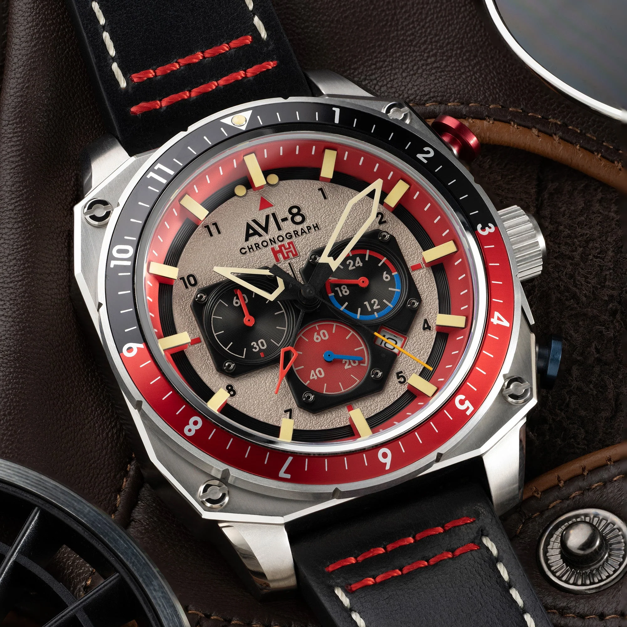 Hawker Hunter Atlas Dual Time Chronograph Gray / Leather | Gray Dial - Image 15