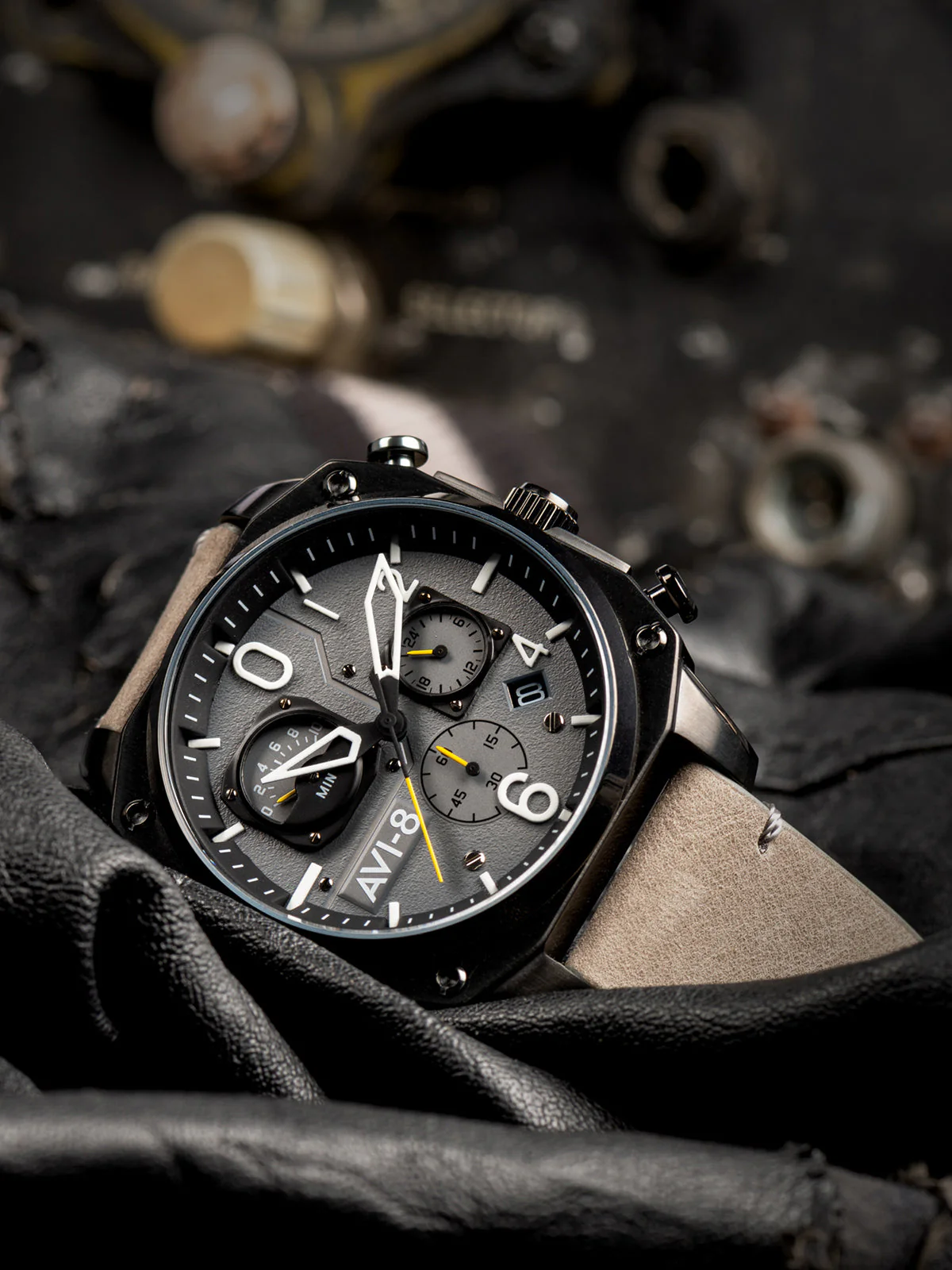 Hawker Hunter Retrograde Chronograph Gray / Leather | Gray Dial - Image 7