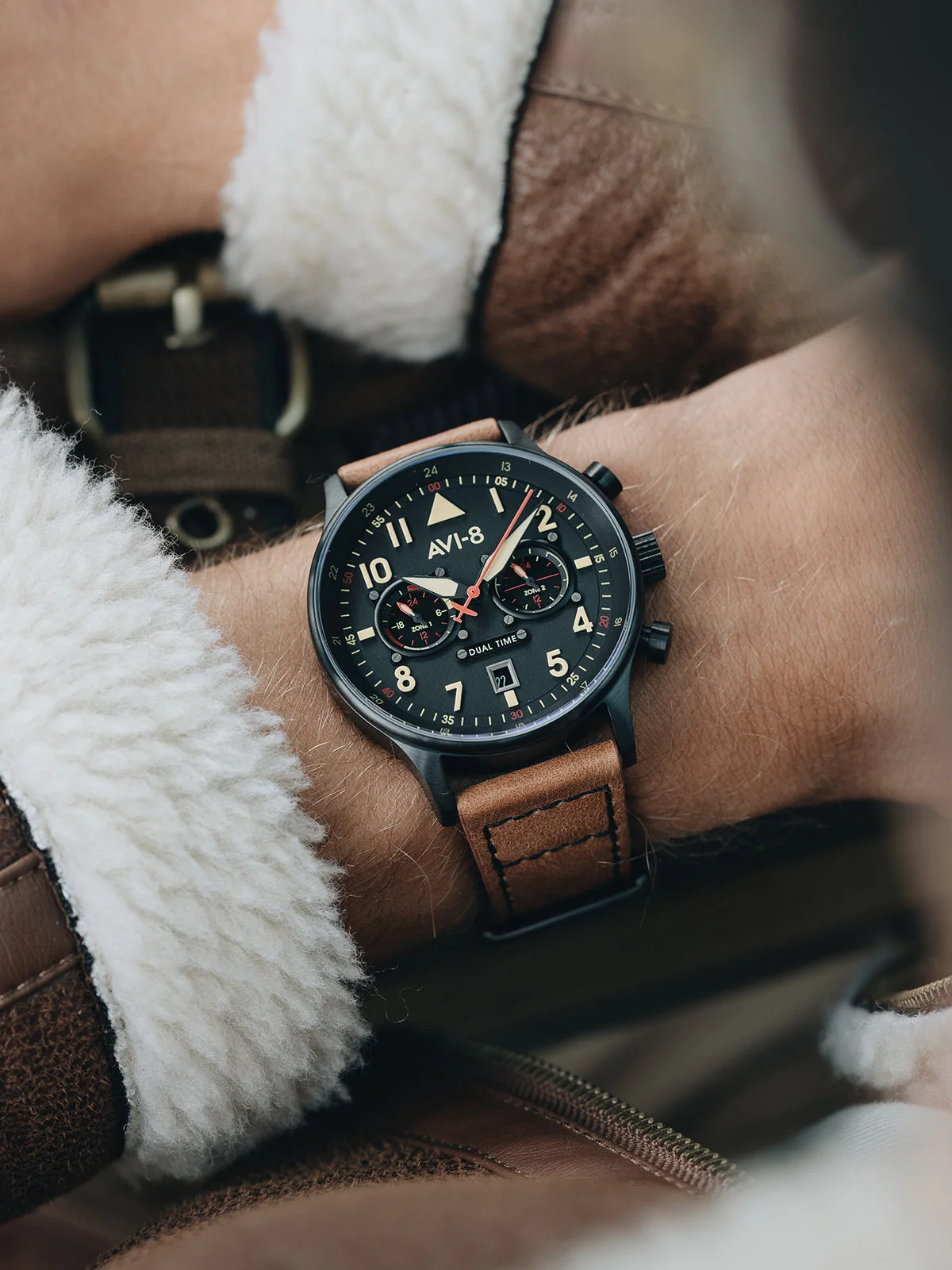 Hawker Hurricane Carey Dual Time Black Dial / Leather | Dial - Image 11
