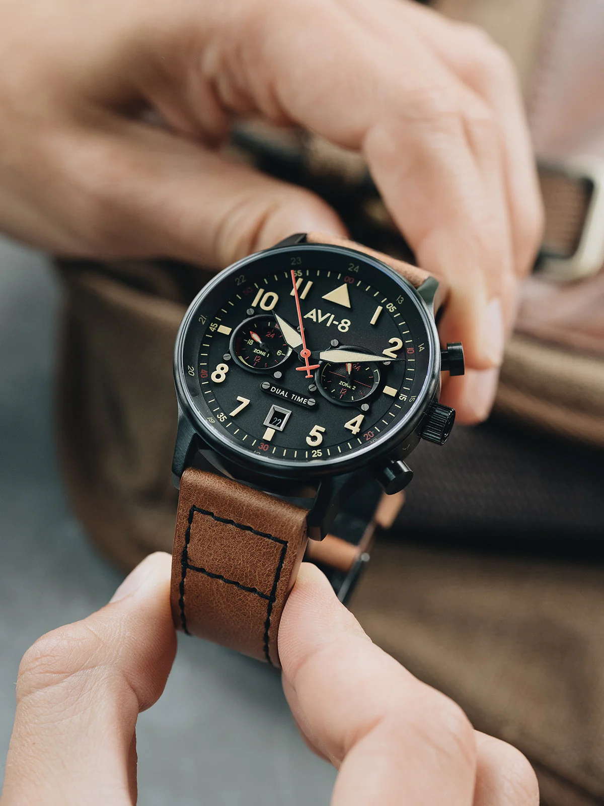 Hawker Hurricane Carey Dual Time Black Dial / Leather | Dial - Image 4