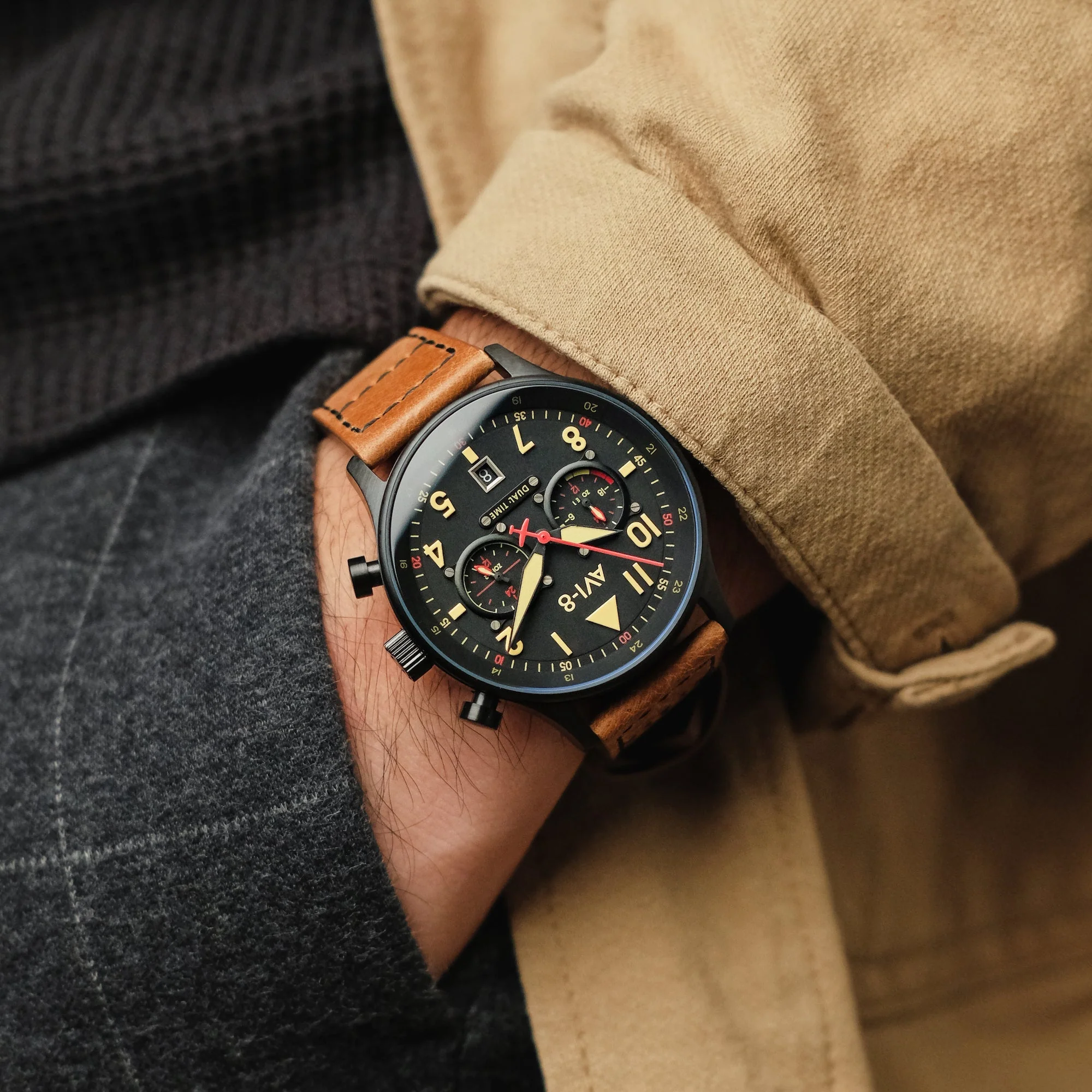 Hawker Hurricane Carey Dual Time Black Dial / Leather | Dial - Image 6