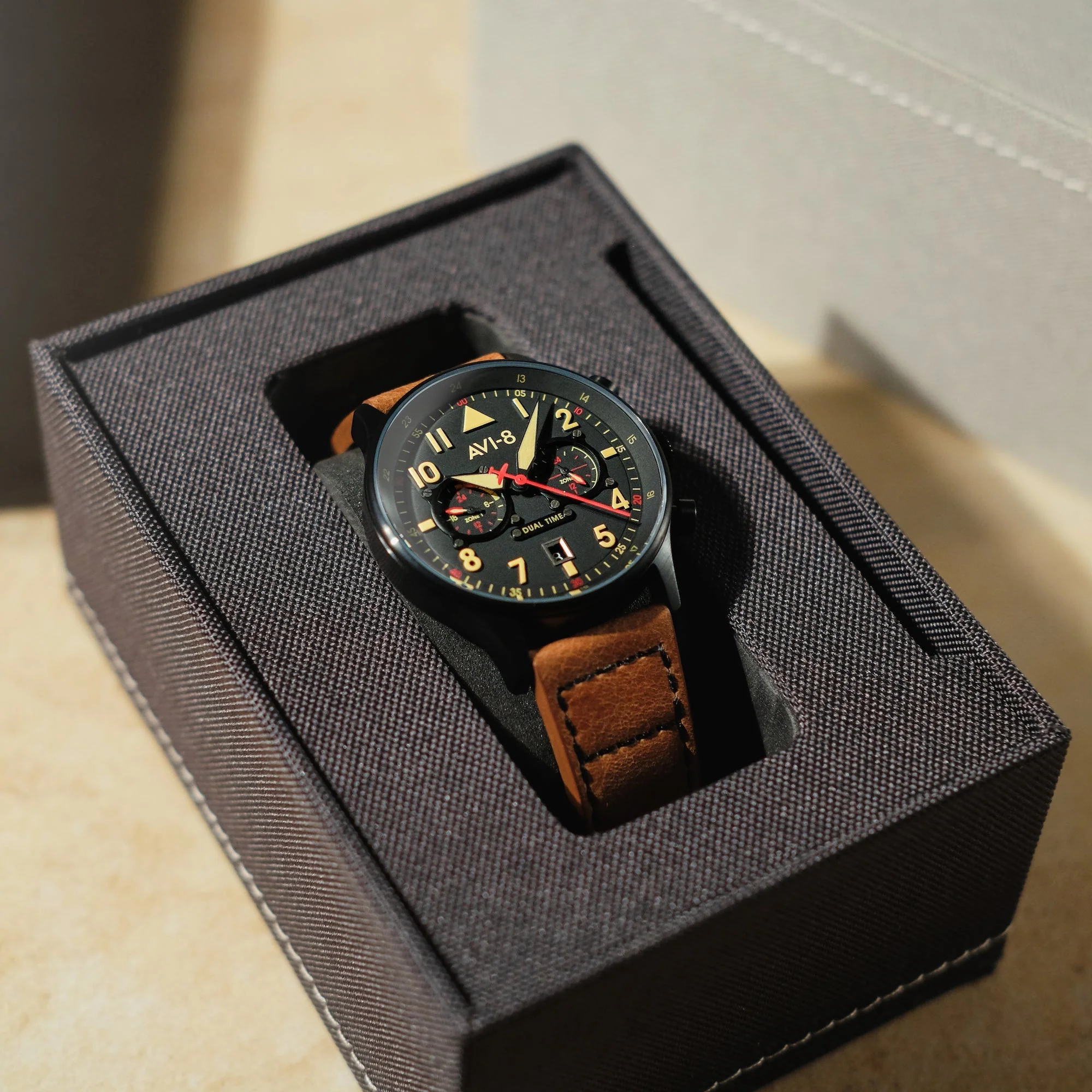 Hawker Hurricane Carey Dual Time Black Dial / Leather | Dial - Image 7