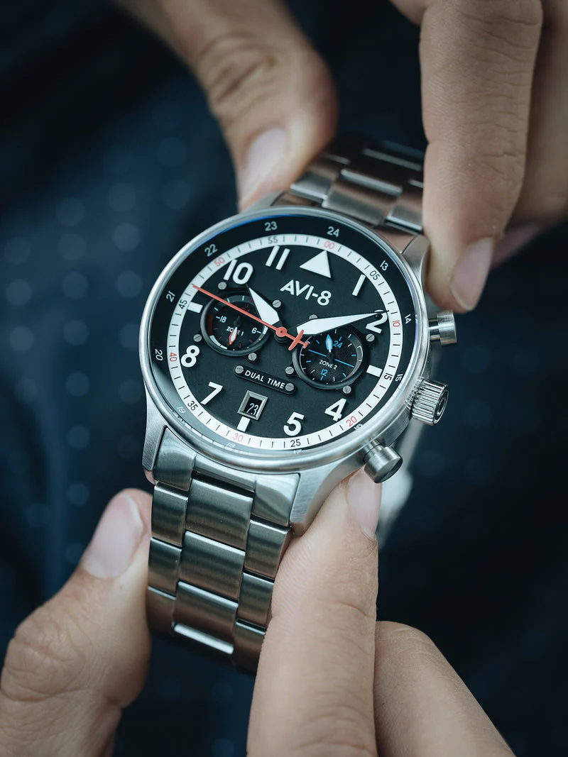 Hawker Hurricane Carey Dual Time Black & Stainless Steel / Stainless Steel | Black Dial - Image 15