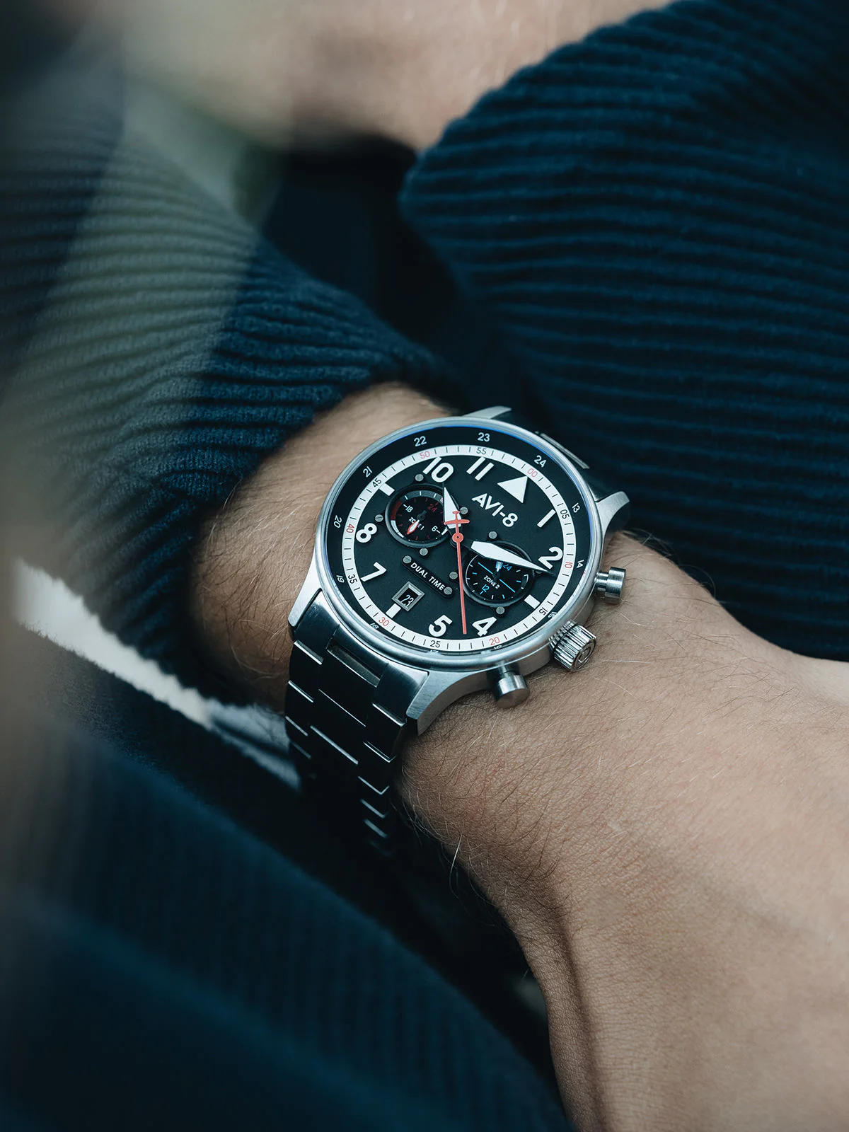 Hawker Hurricane Carey Dual Time Black & Stainless Steel / Stainless Steel | Black Dial - Image 9