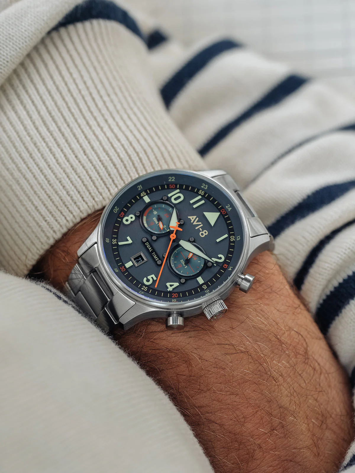 Hawker Hurricane Carey Dual Time Blue & Stainless Steel / Stainless Steel | Blue Dial - Image 10