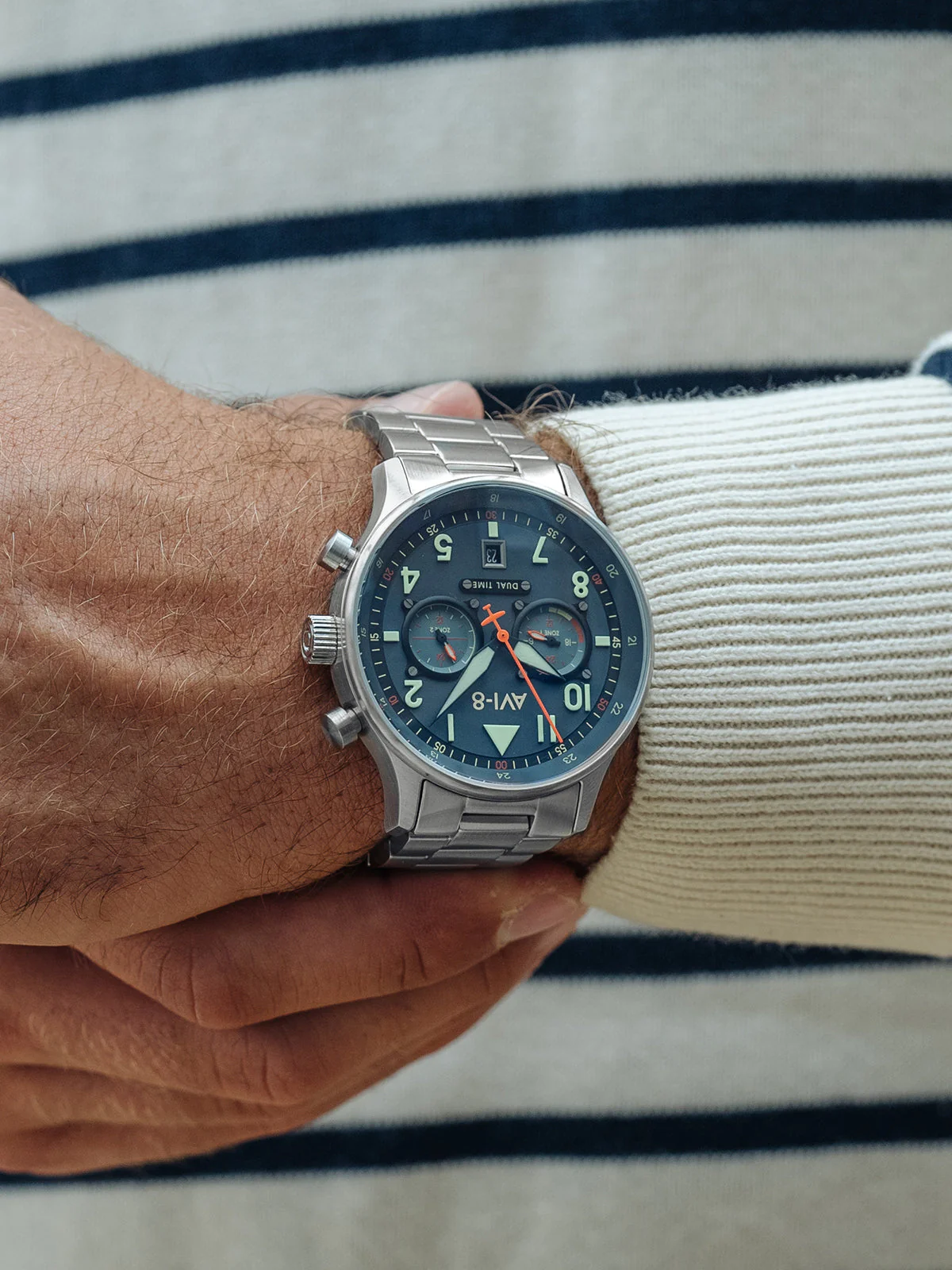 Hawker Hurricane Carey Dual Time Blue & Stainless Steel / Stainless Steel | Blue Dial - Image 15